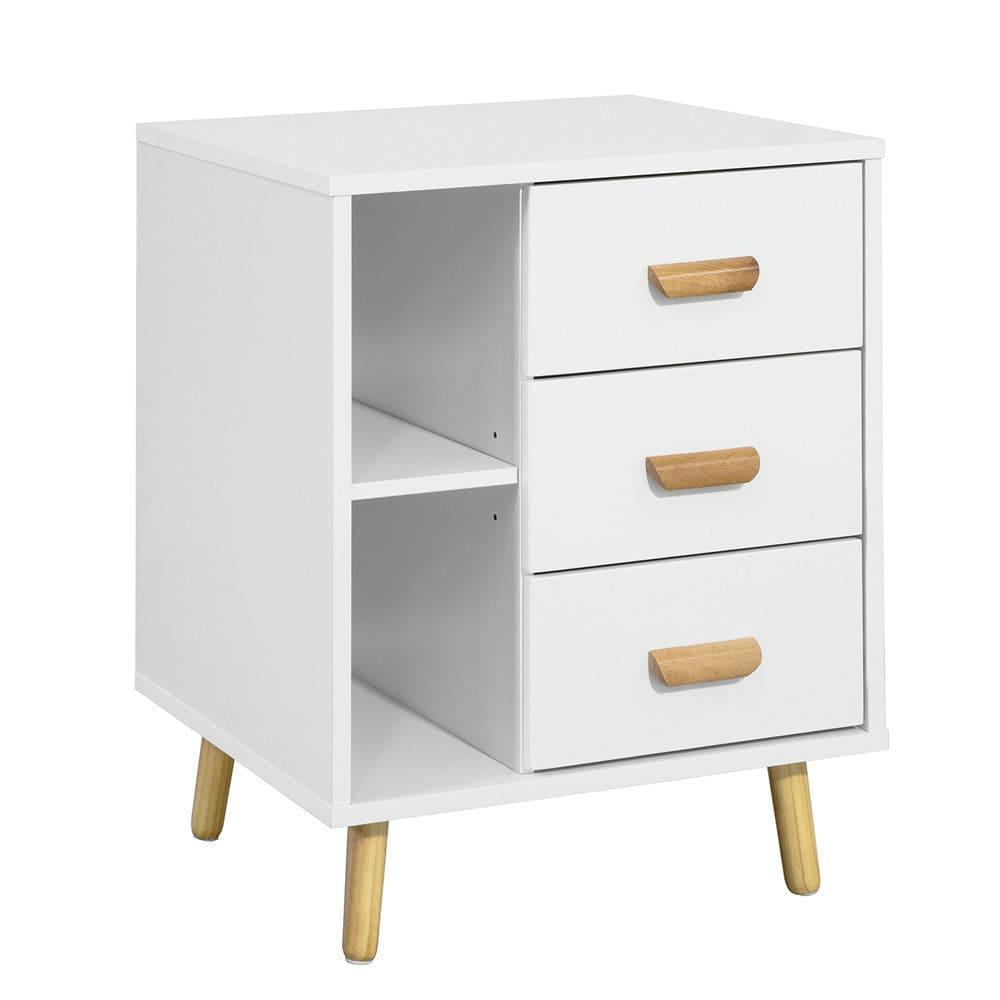 - Table d’appoint 3 tiroirs effet bois blanc