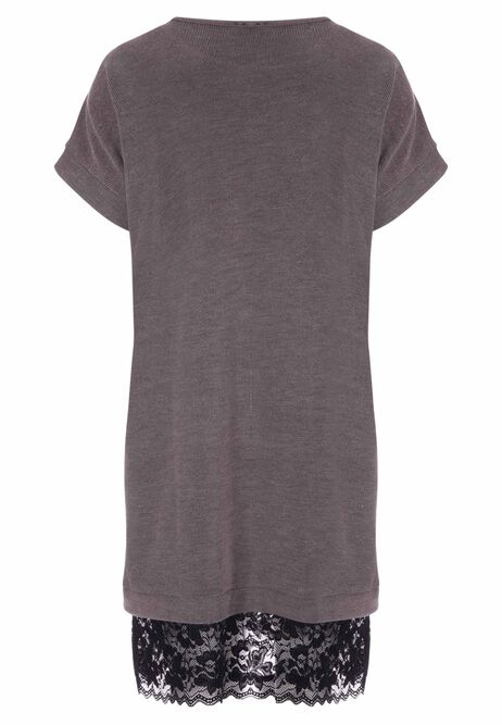 Womens Brown Lace Trim T-Shirt Dress