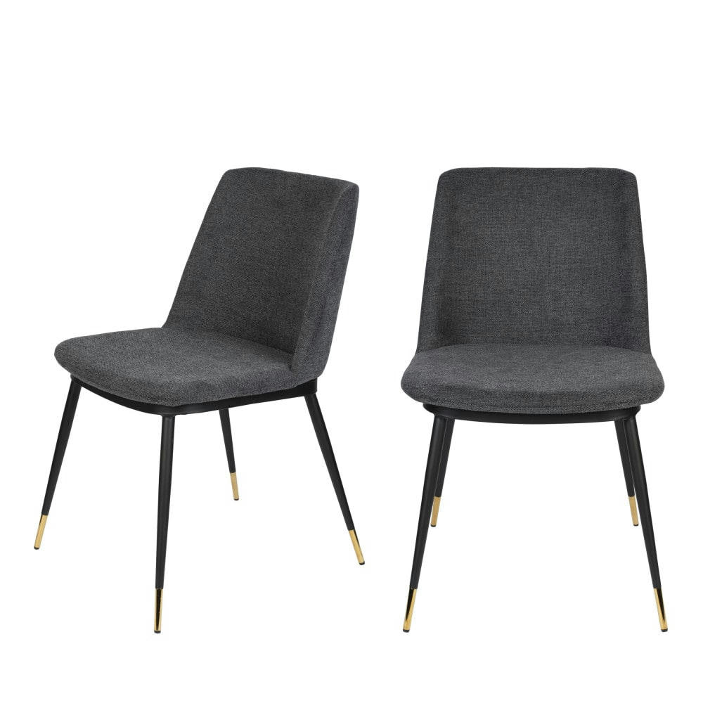LIONEL - Lot de 2 chaises en tissu et métal gris foncé