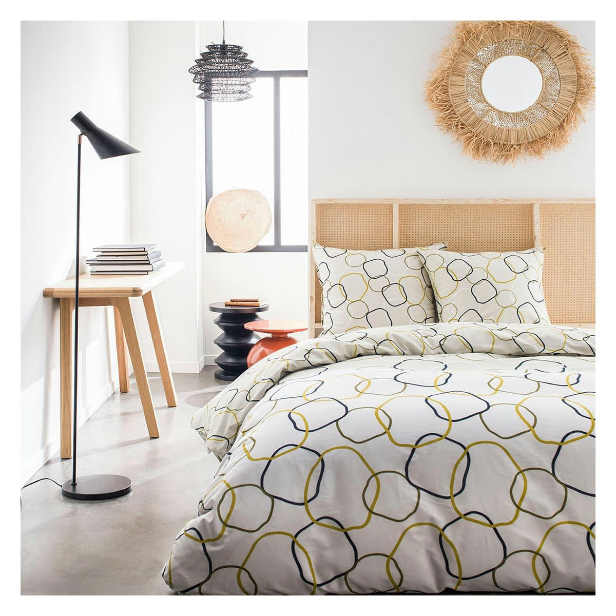 RAFAELA - Parure de lit 2 personnes imprimé en Coton Beige 220x240 cm