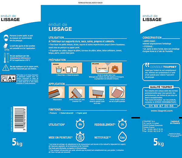Enduit de lissage poudre Toupret 5kg
