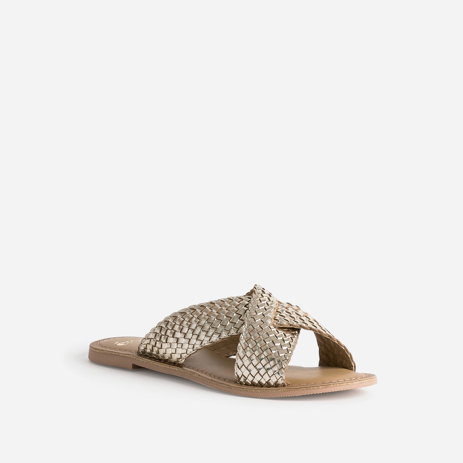 Mule dorée en cuir tressé