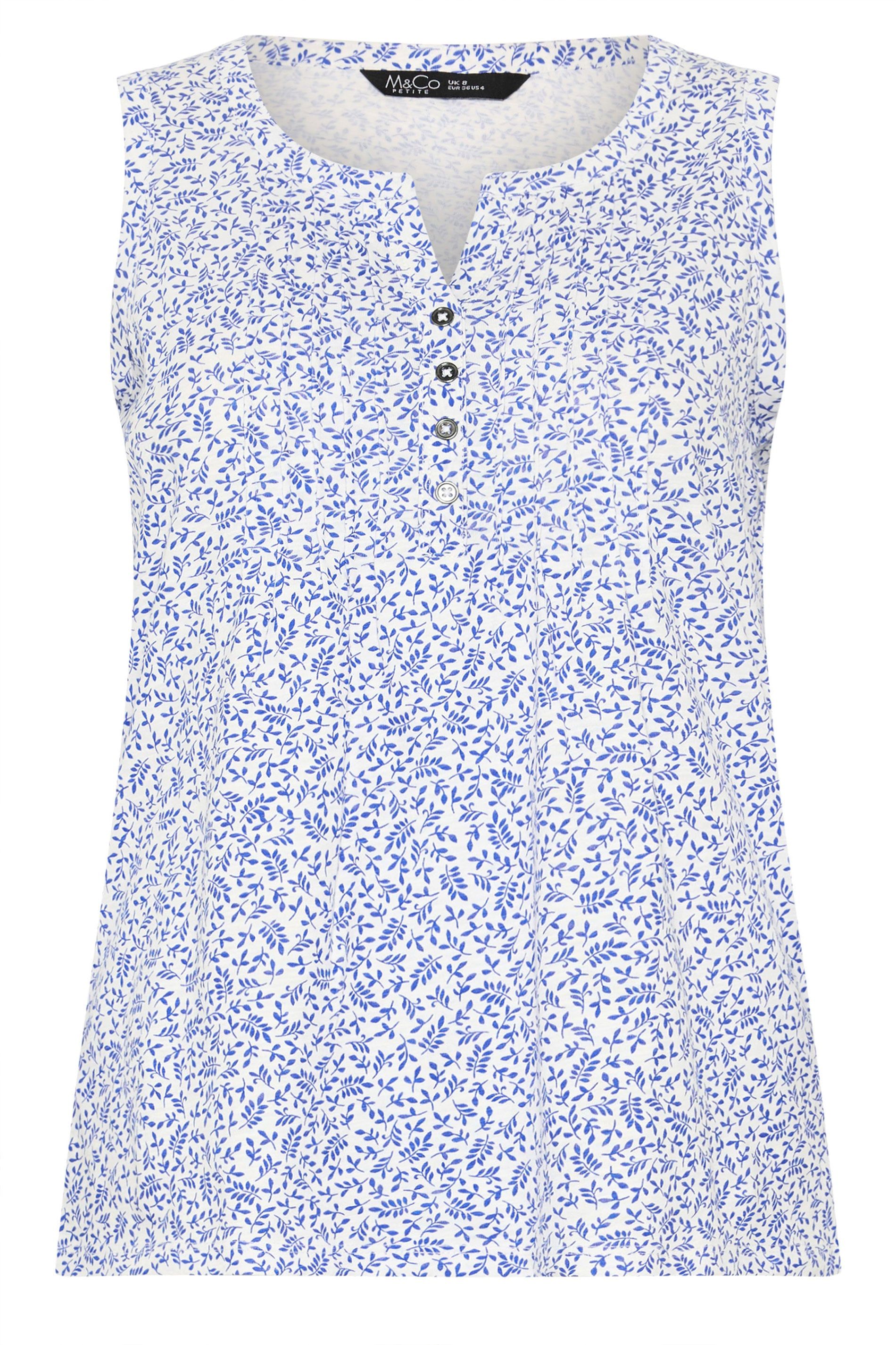 M&Co Petite Printed Cotton Henley Top