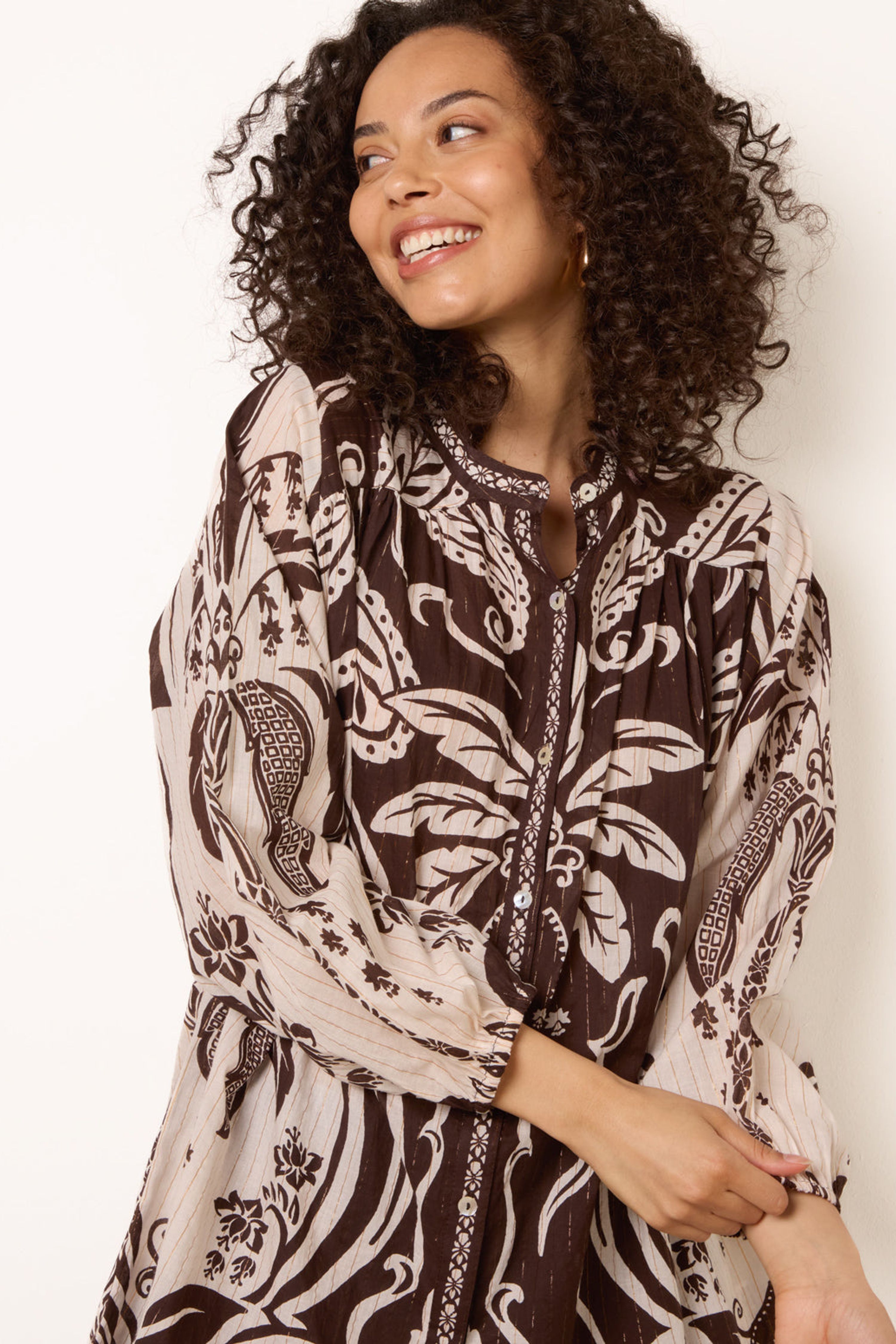 Blue Vanilla Brown Tropical Metallic Oversized Shirt