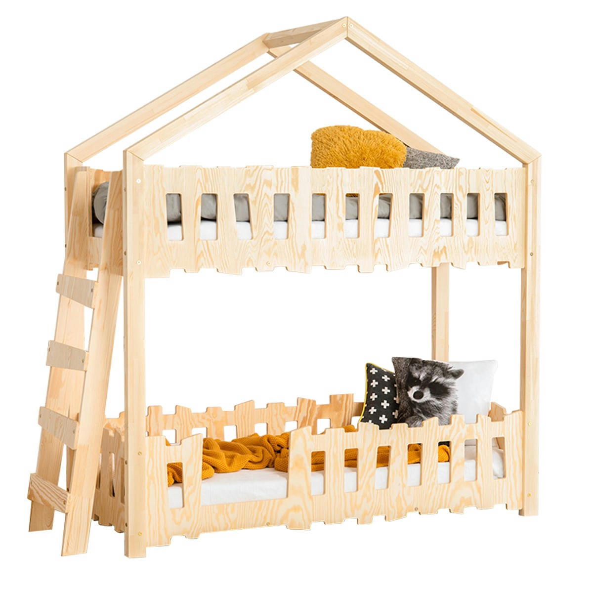 ELOÏSE - Lit cabane superposé 90x190 échelle à gauche sommier inclus naturel