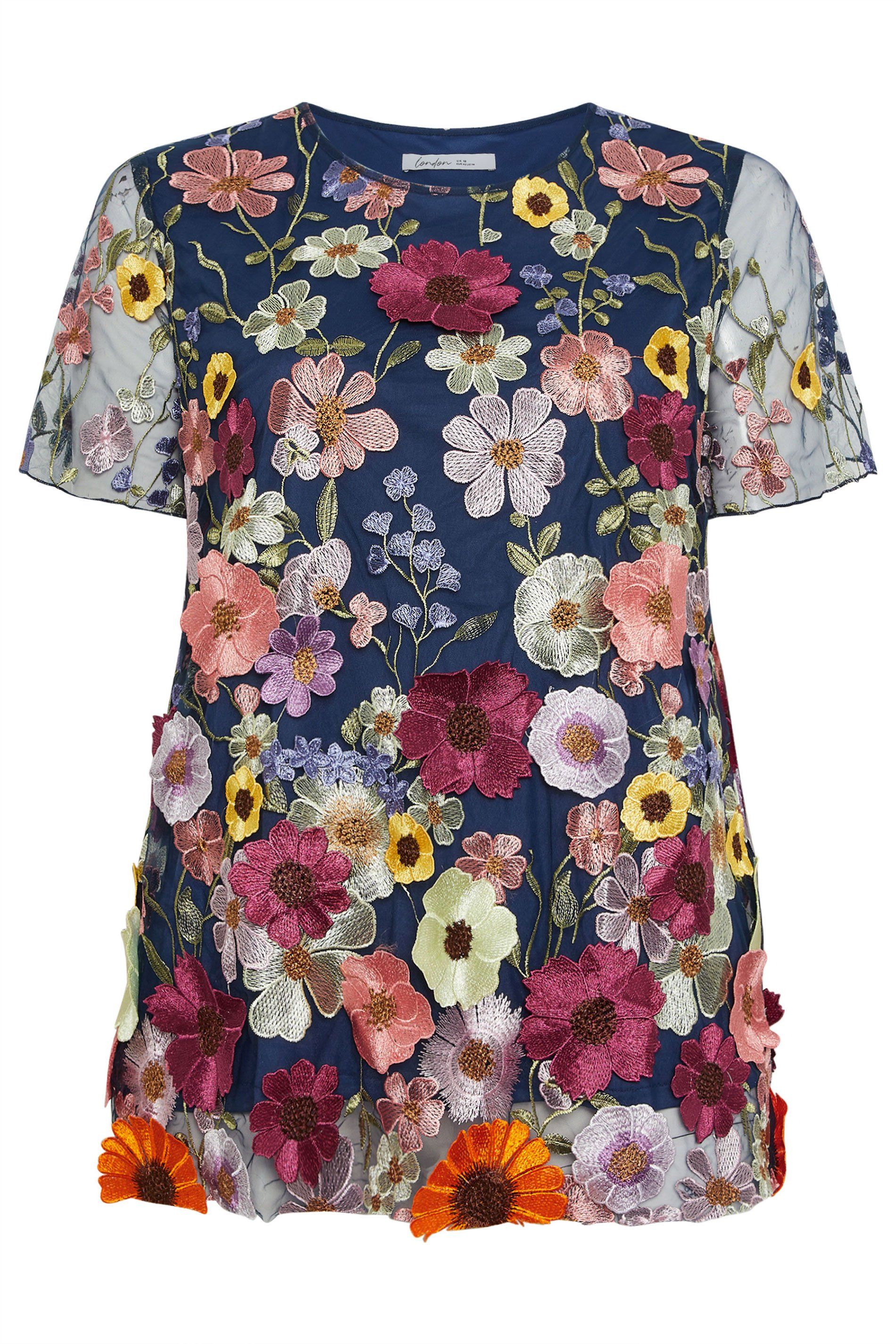 Yours Floral 3D Embroidered T-Shirt