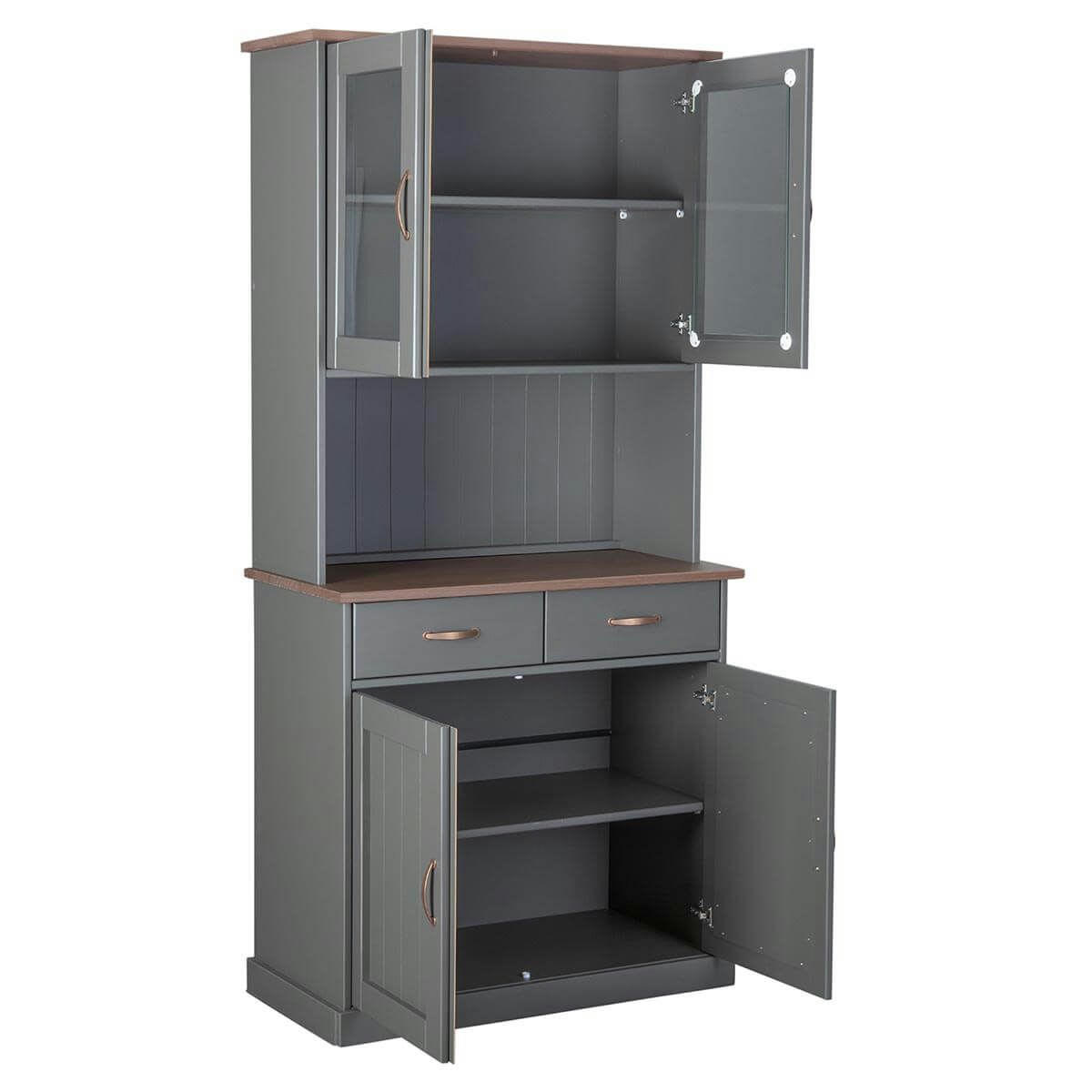 MELINA - Buffet  vaisselier 4 portes 2 tiroirs coloris gris
