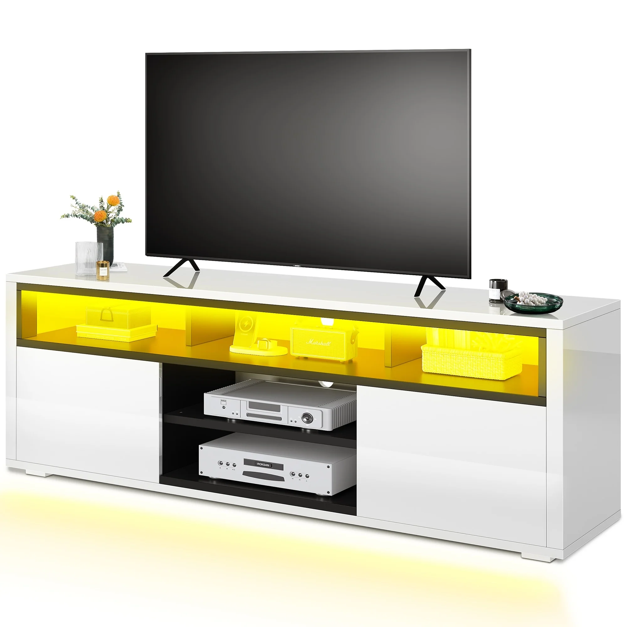 Moasis High Gloss LED TV Stand & Entertainment Center Media Console for up to 70 inch TVs