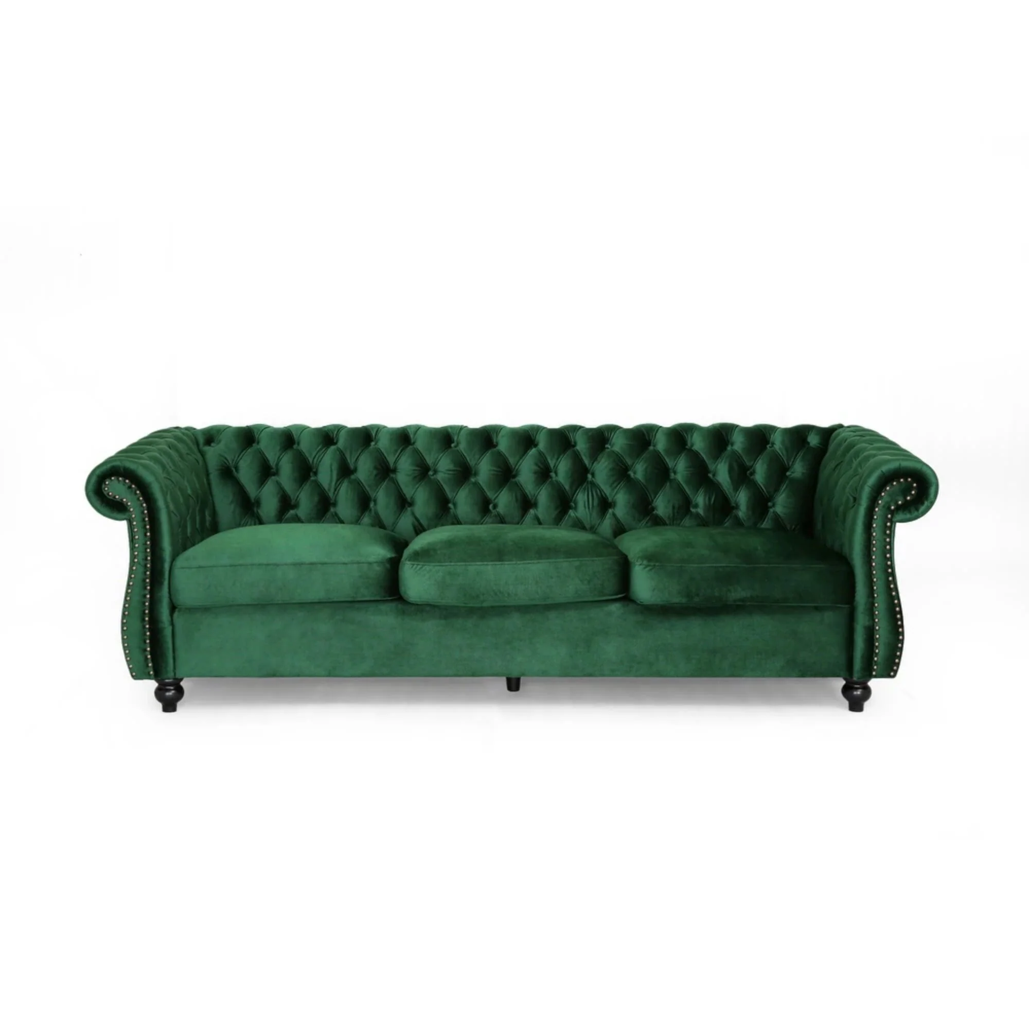 Emerald Chesterfield 84.75 Button Tufted Upholstered 3-seater Sofa with Nailheads and Wood Legs for Living Room