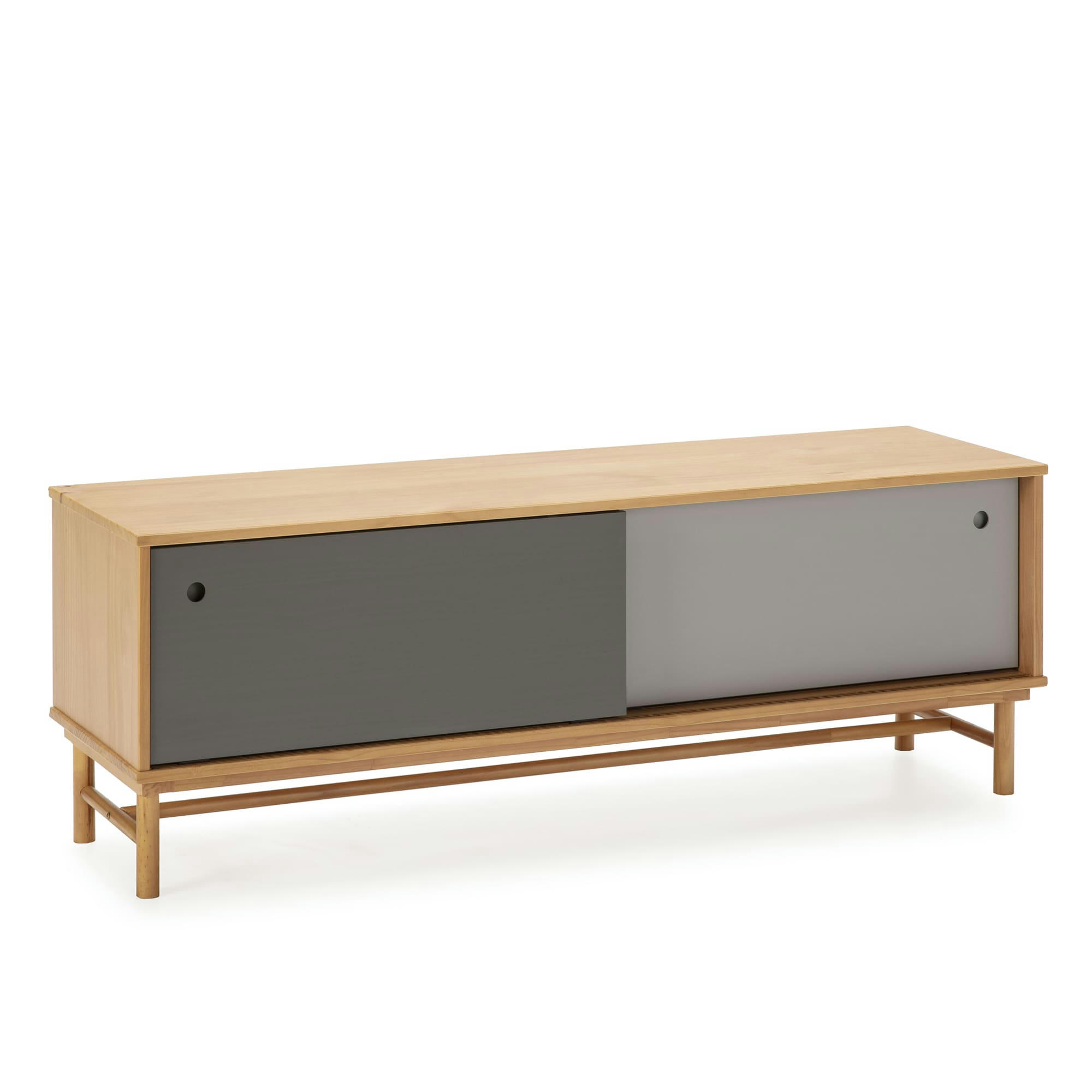 MAGNUS - Meuble tv 2 portes coulissantes couleur gris, bois massif, 140 cm