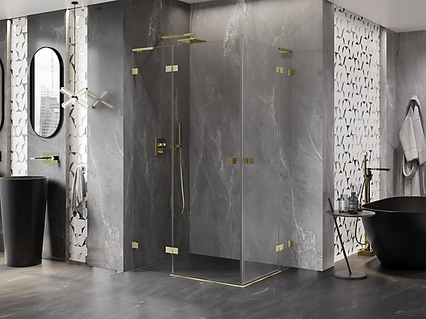 Mexen Lunar L Duo cabine de douche pivotante gauche 100 x 90 cm, transparent, or brossé - 834L-100L-090P-55-00