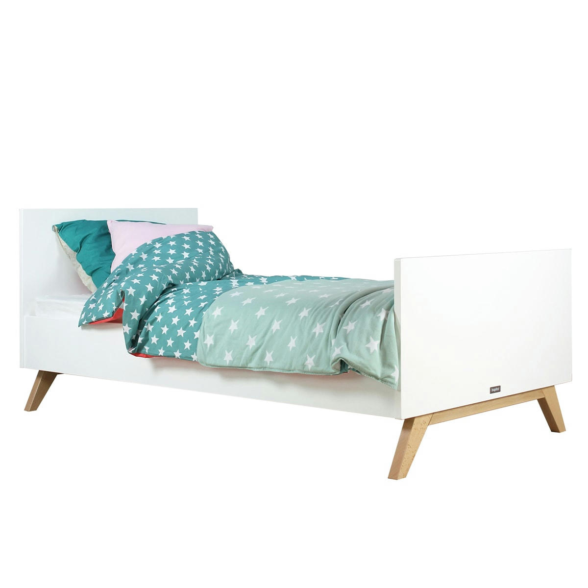 LYNN - Lit 90x200 sommier inclus blanc naturel