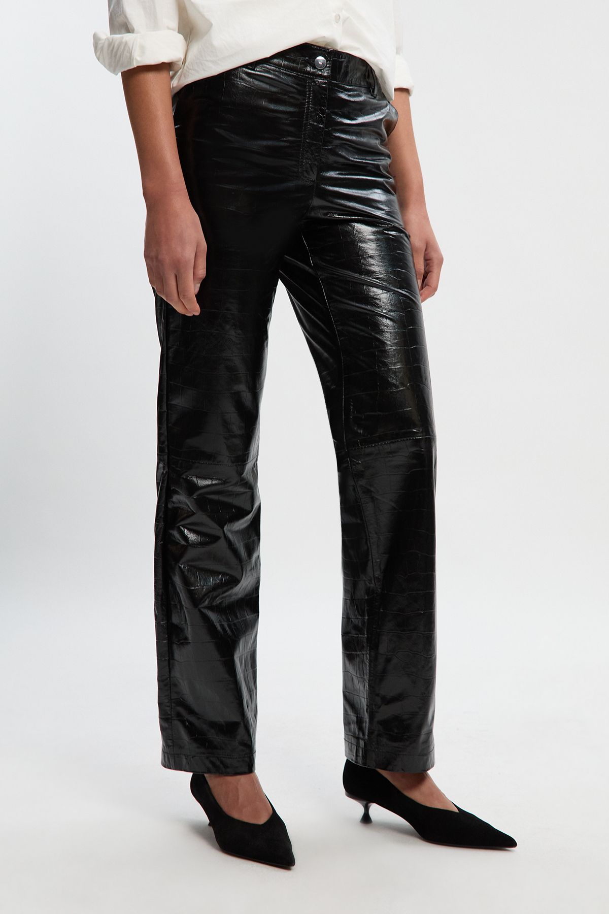 KarenMillen High Shine Croc Embossed Leather Straight Trouser