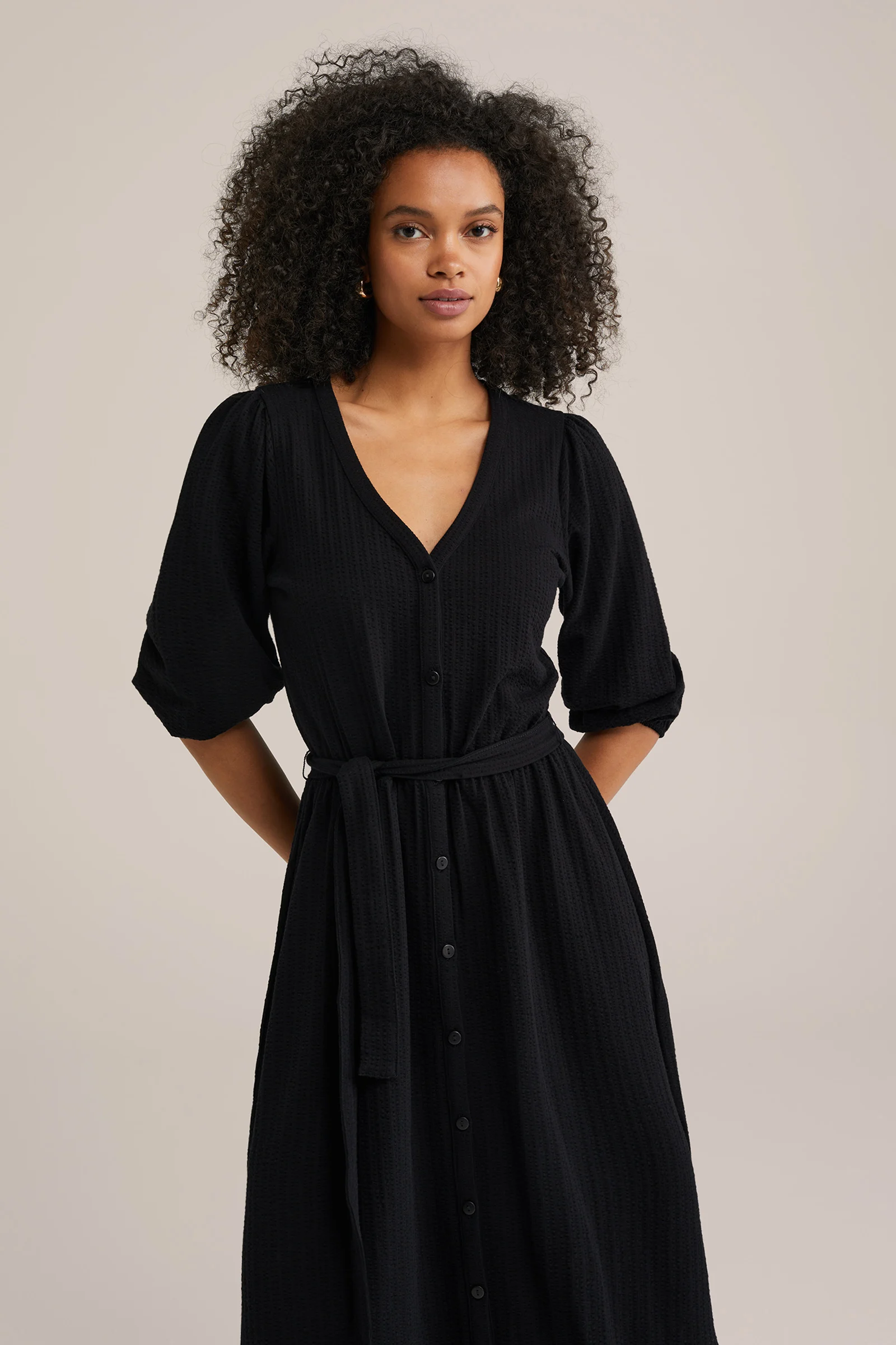 Dames Midi jersey jurk met structuur