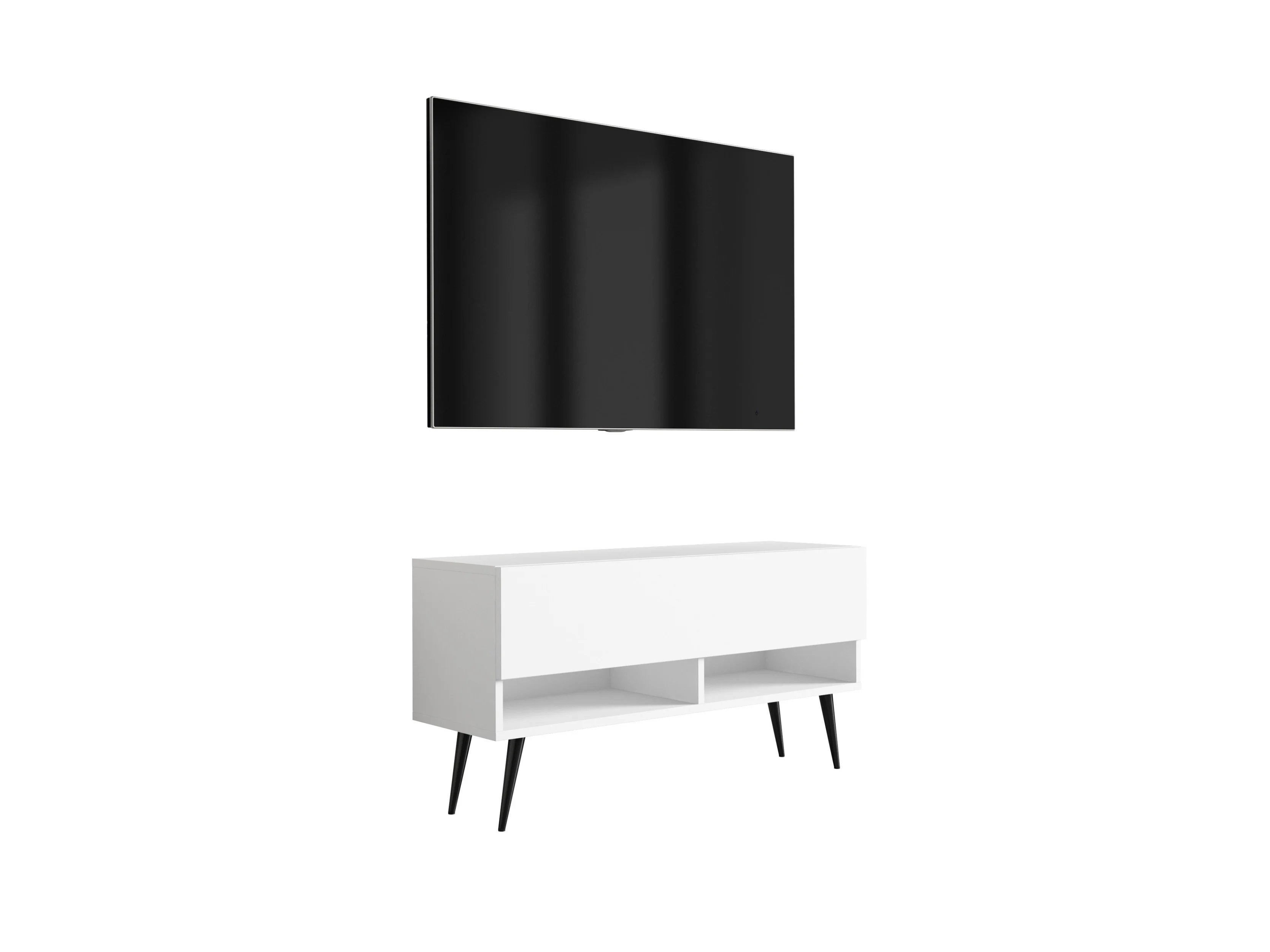 Szafka RTV Biały Mat, nogi pochyłe czarne, 100 x 32 x 52 cm