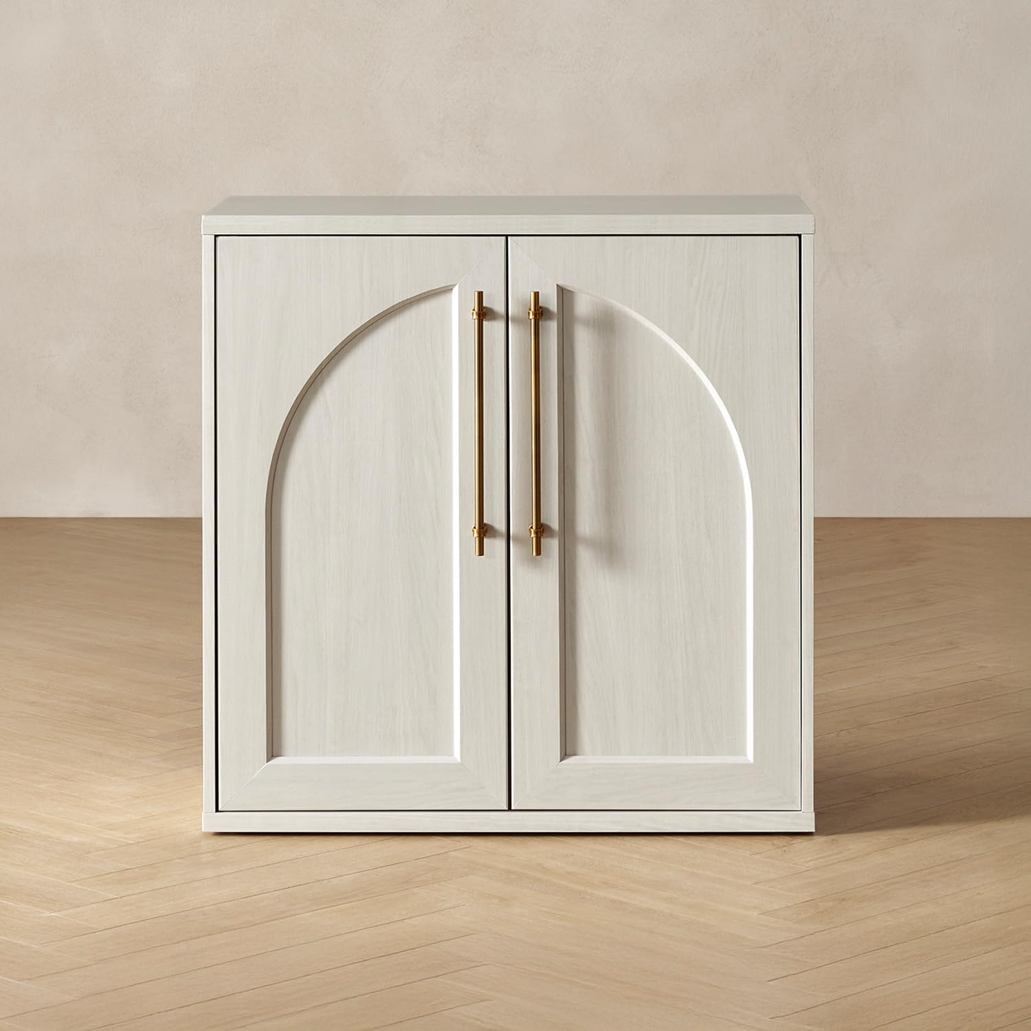 mopio Blake Storage Cabinet, Small Modular Accent Display Sideboard Buffet Cabinet with Storage, Media Console Credenza, for Kitchen, Coffee Bar, Pantry, Living Room (White Oak Arched, Single)