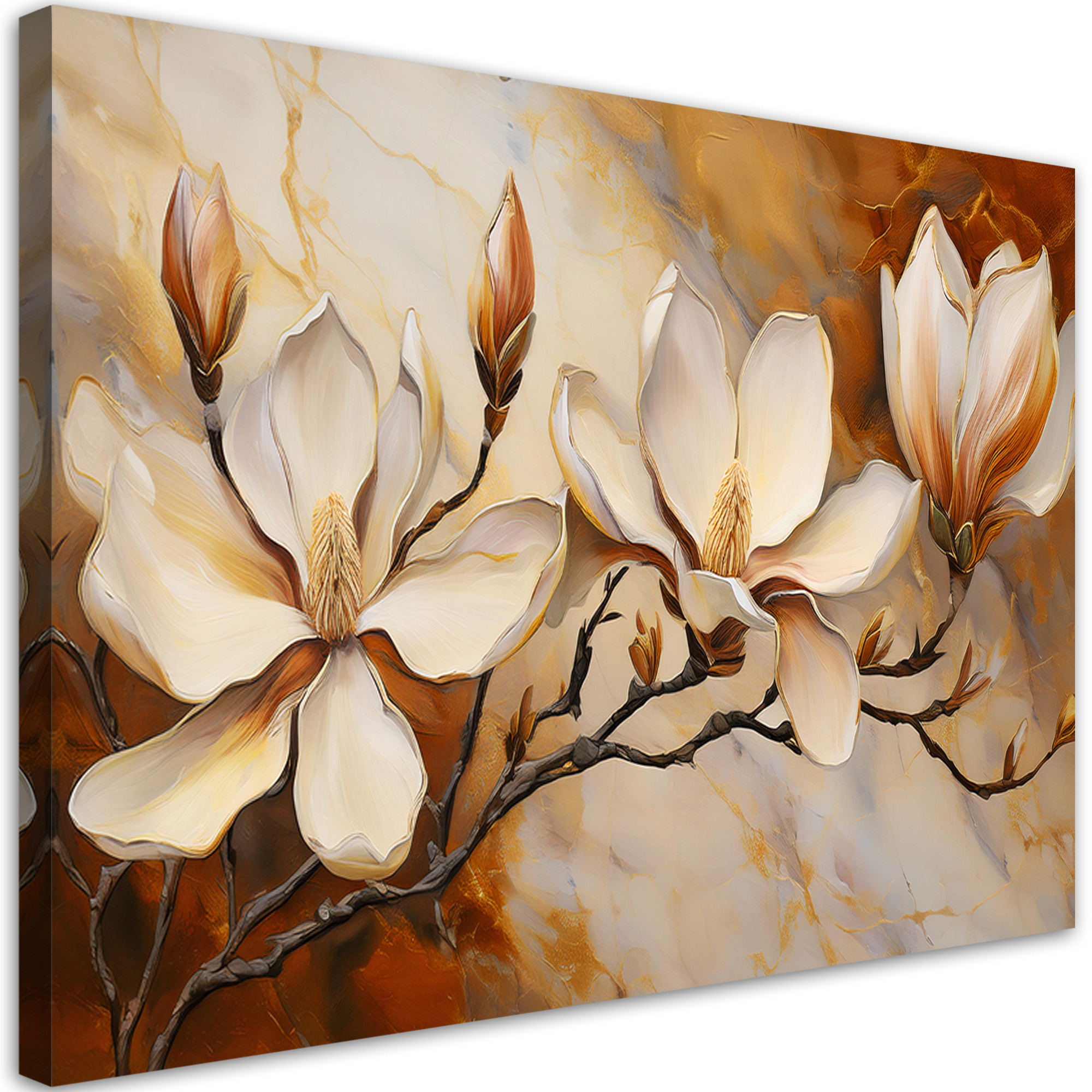 Feeby Obraz na płótnie, Magnolie Glamour Gałązka Marmur 60x40