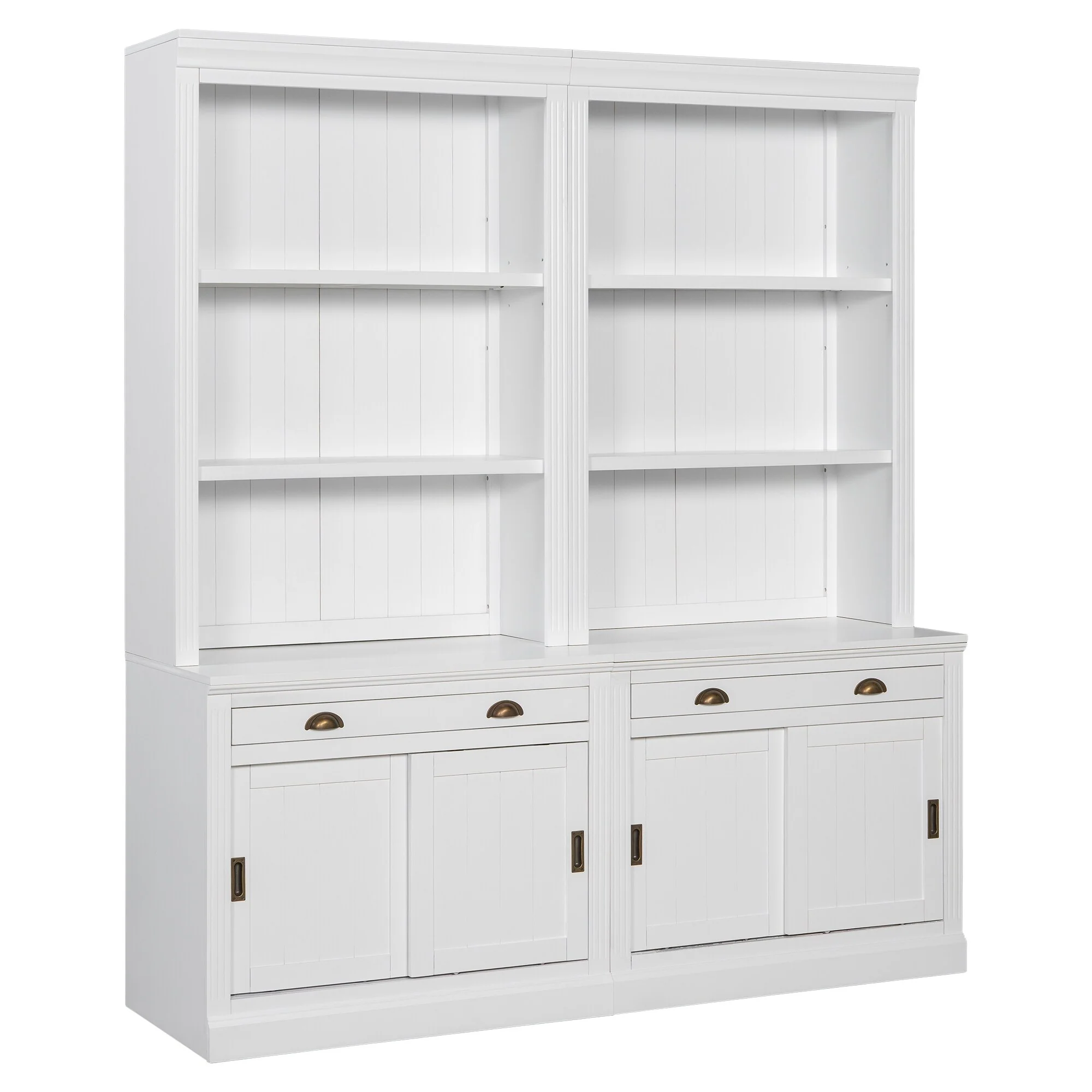 83.4Tall Bookshelf Suite with LED Lighting, Modern Bookcase Suite with Sliding Doors