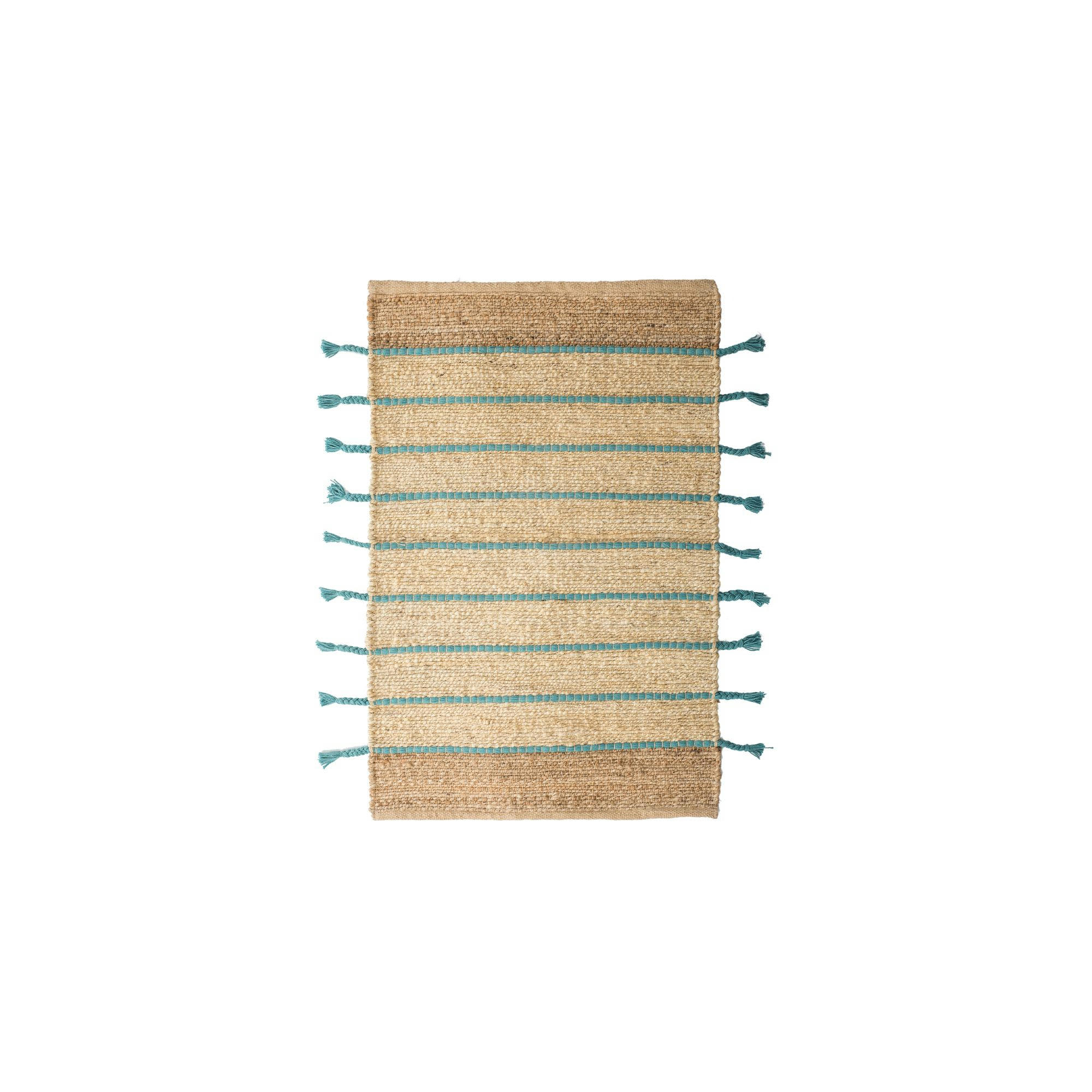 DIDIM - Tapis en jute et coton turquoise 60x80cm