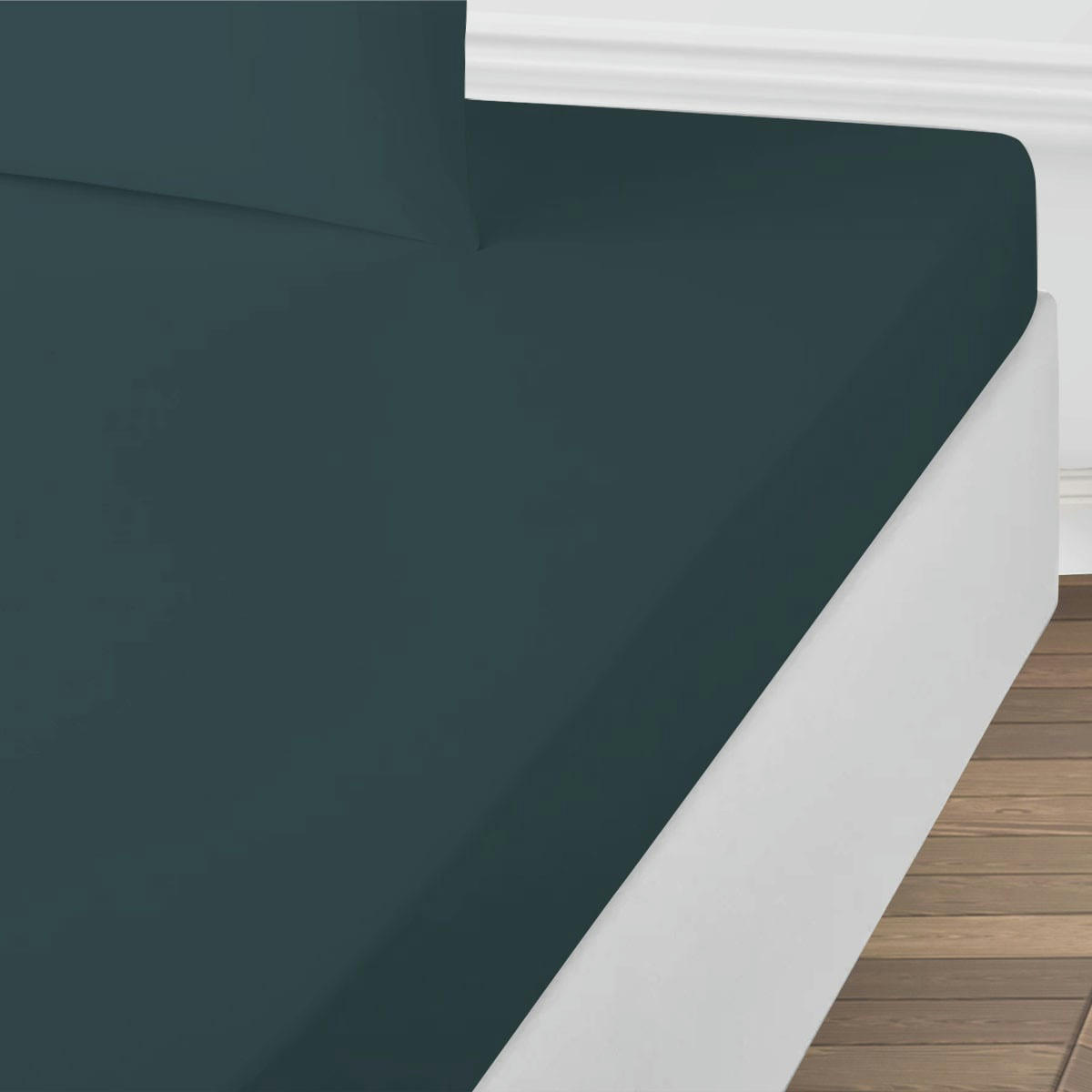 ESSENTIEL - Drap housse coton  uni pétrole 160x200cm