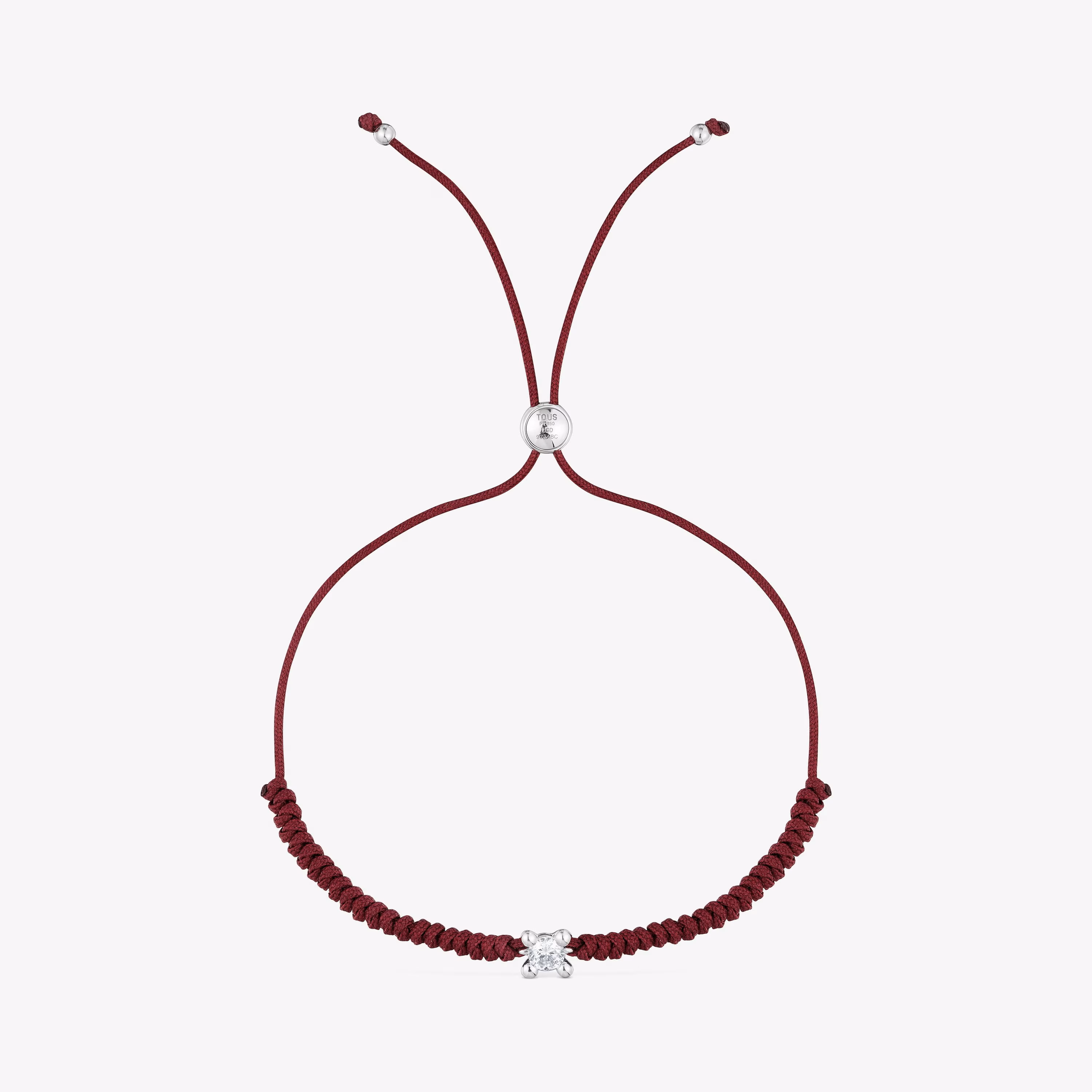 Pulsera de platino con diamante creado en laboratorio y nylon burdeos Shine LGD