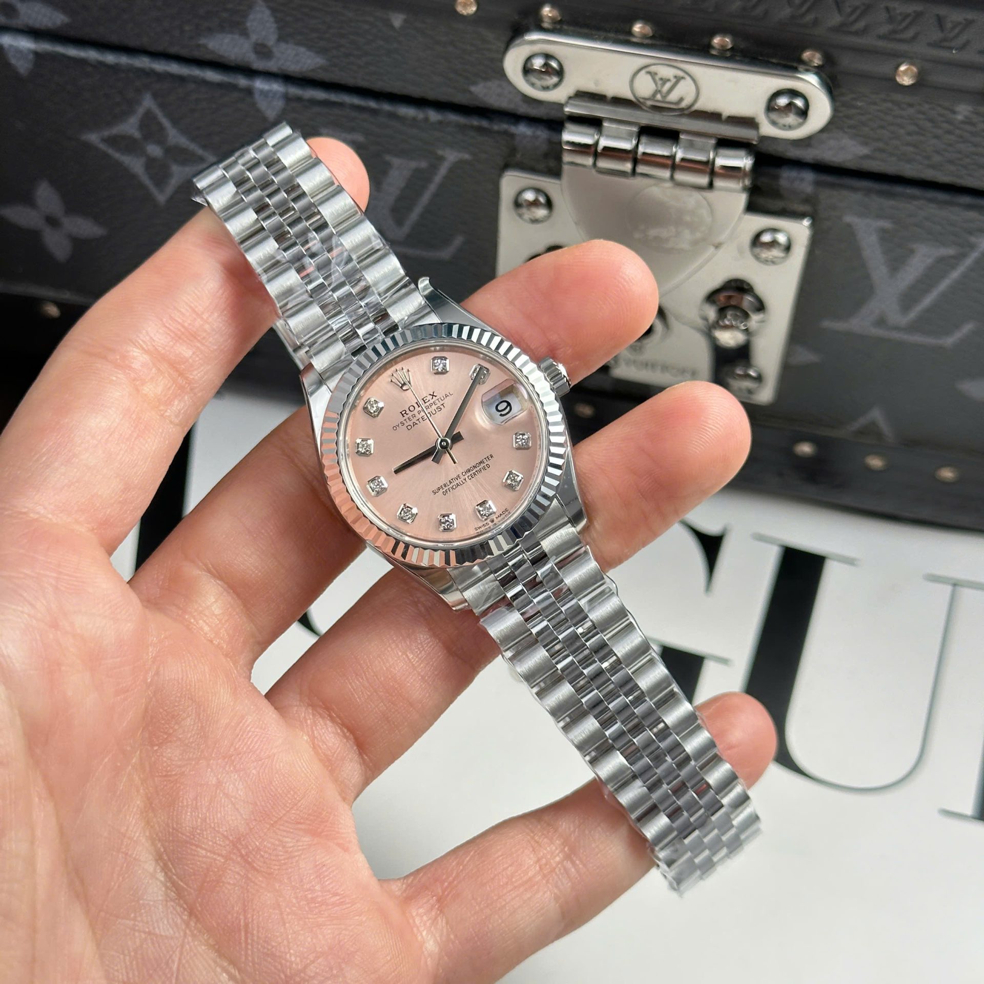 Rolex Datejust 316L Steel Pink Dial CZ Diamonds 31mm Jub THBF Replica
