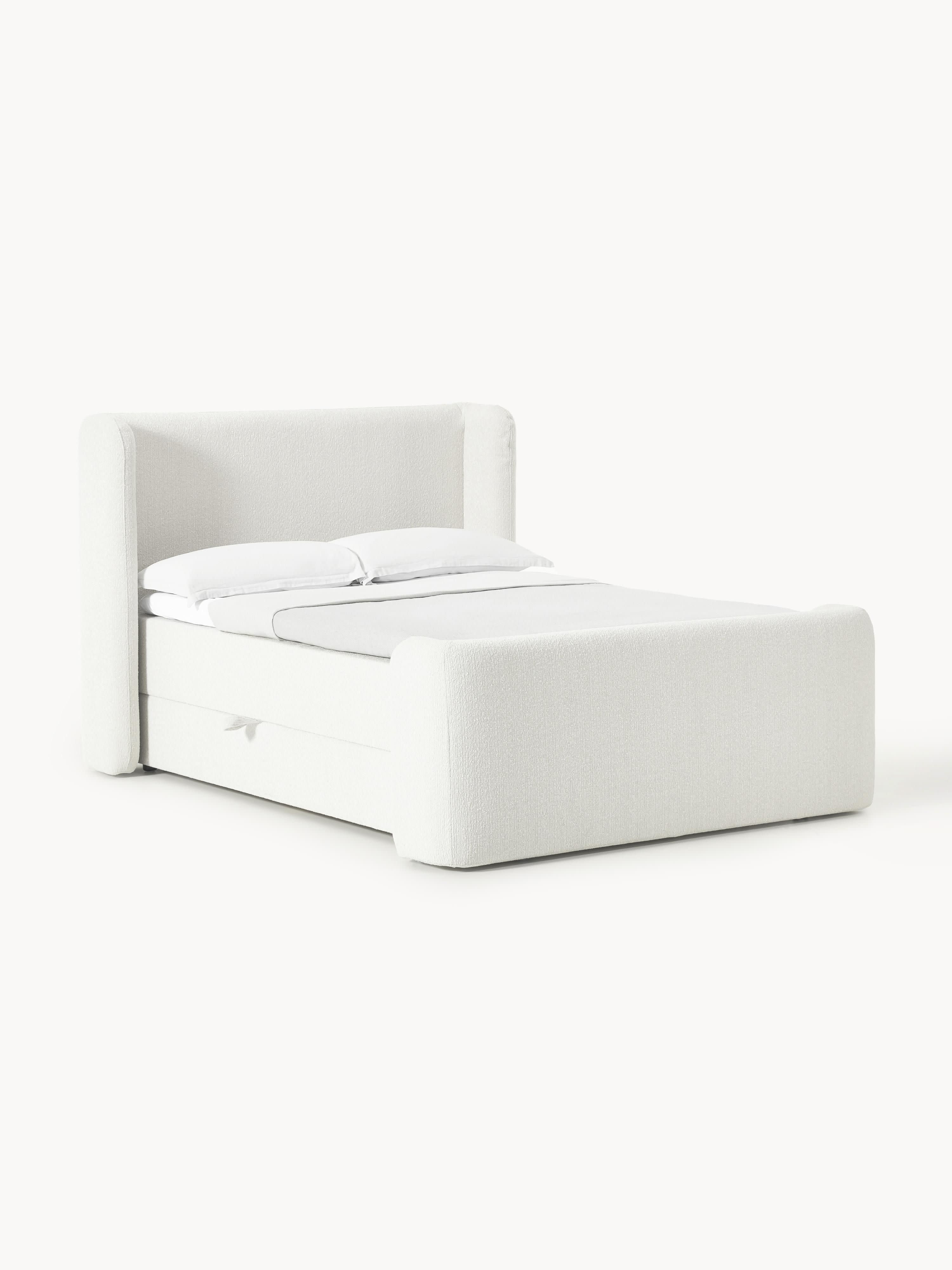 Bouclé-Boxspringbett Perla mit Stauraum