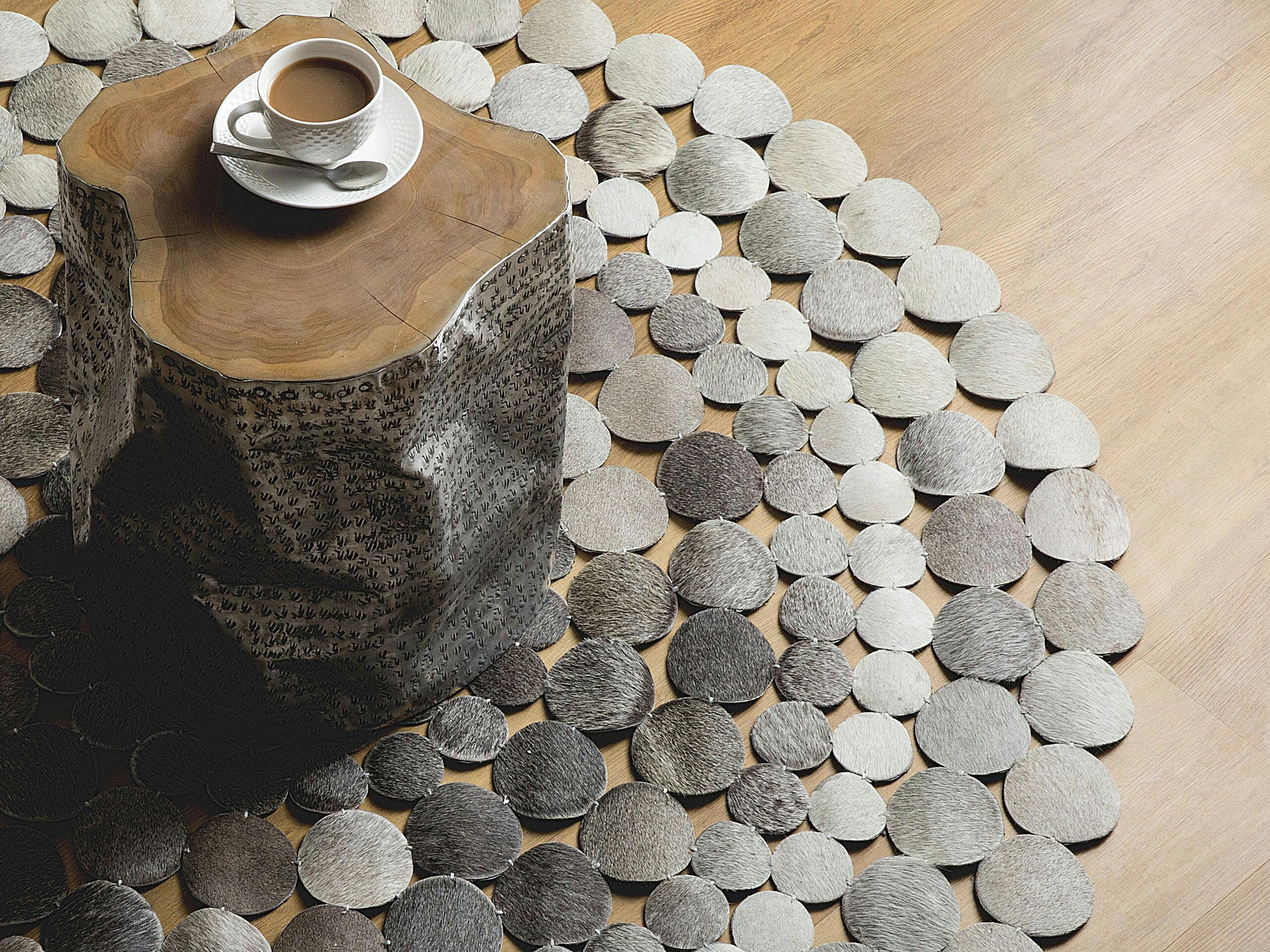 HILVAN - Tapis rond en cuir véritable D140cm