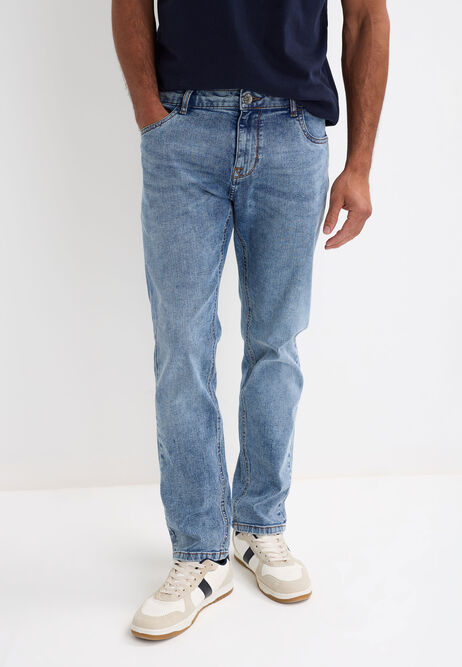 Mens Blue Straight Leg Vintage Wash Jeans