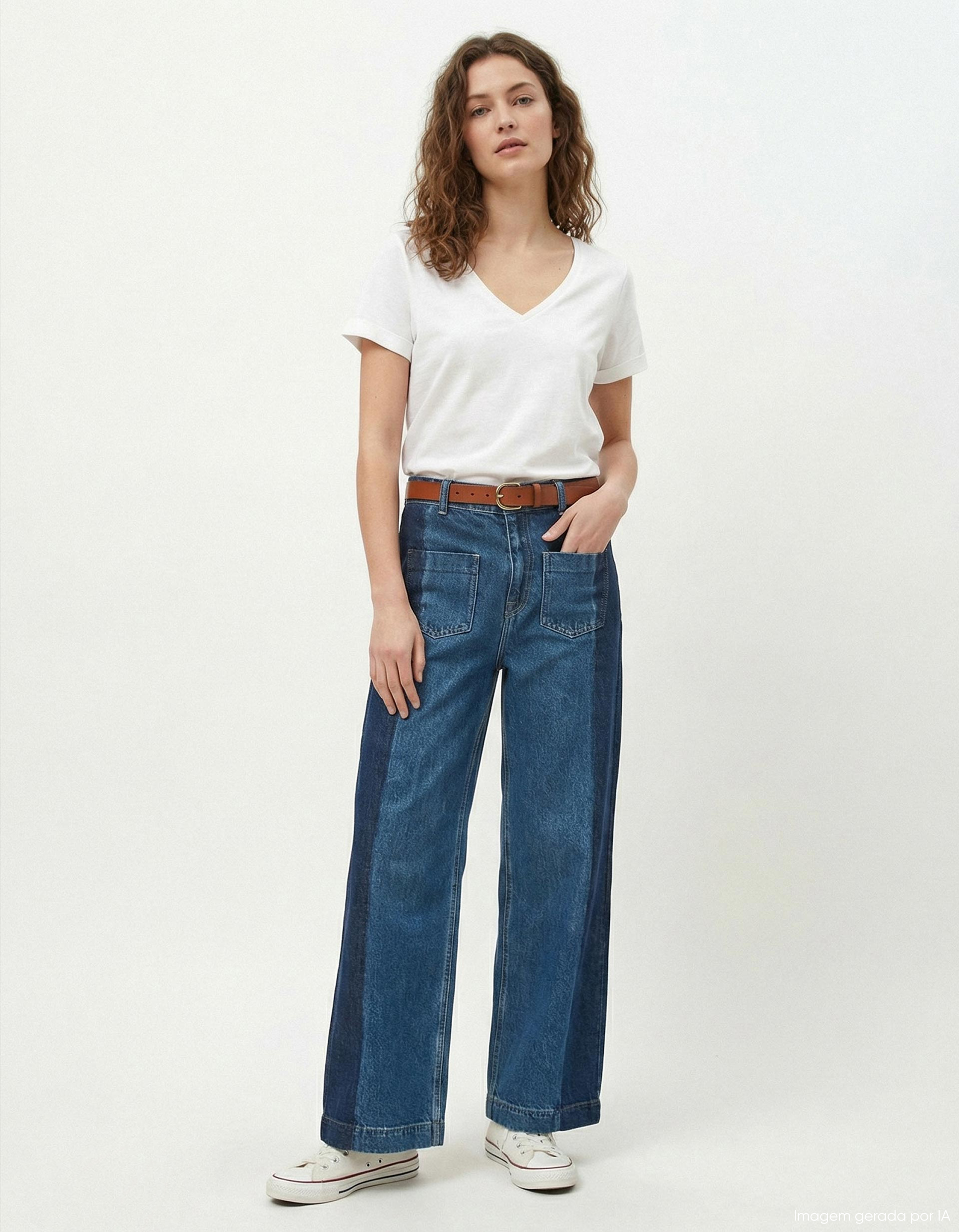 T-shirt Decote em V, Mulher, Branco