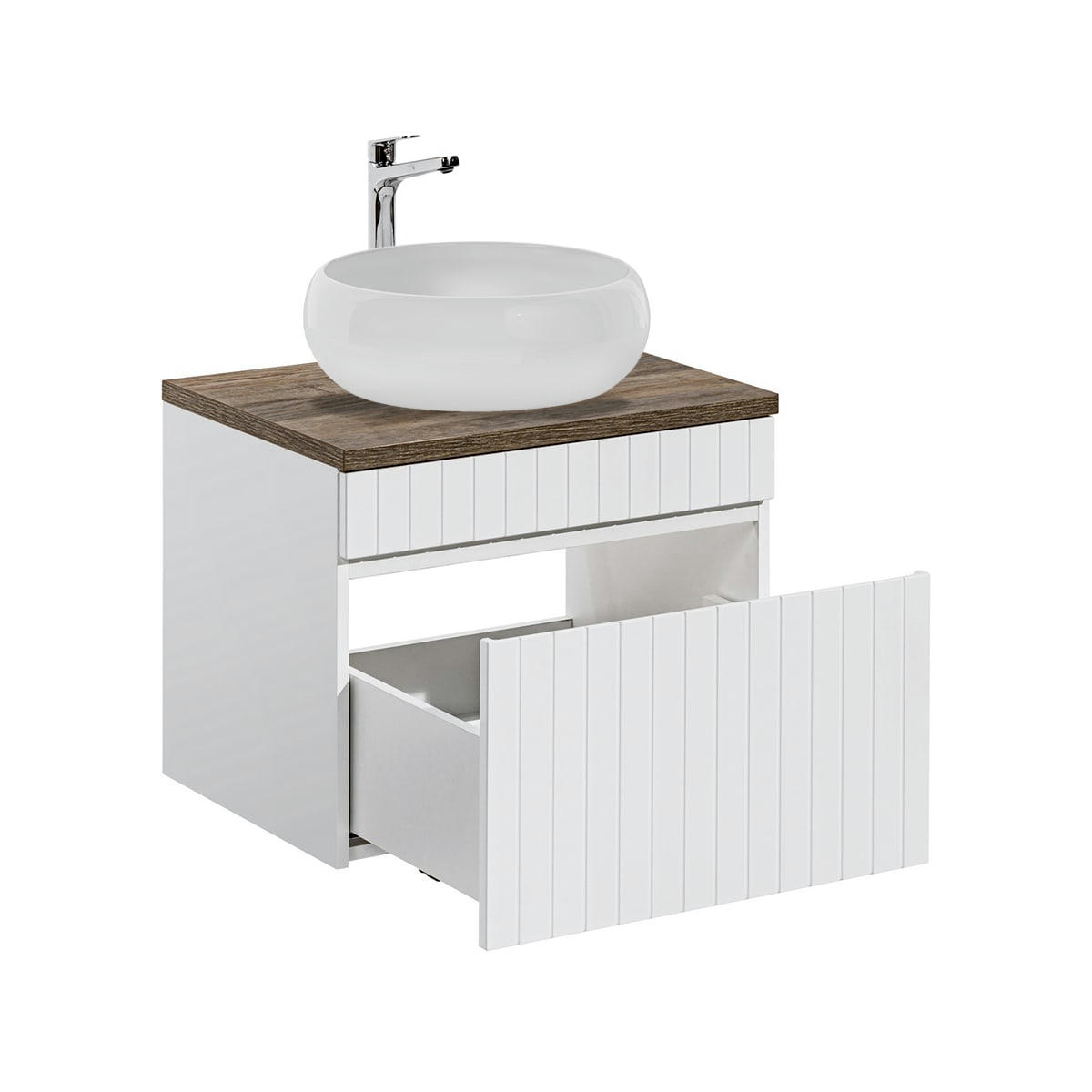 - Meuble simple vasque ronde 60cm blanc et naturel