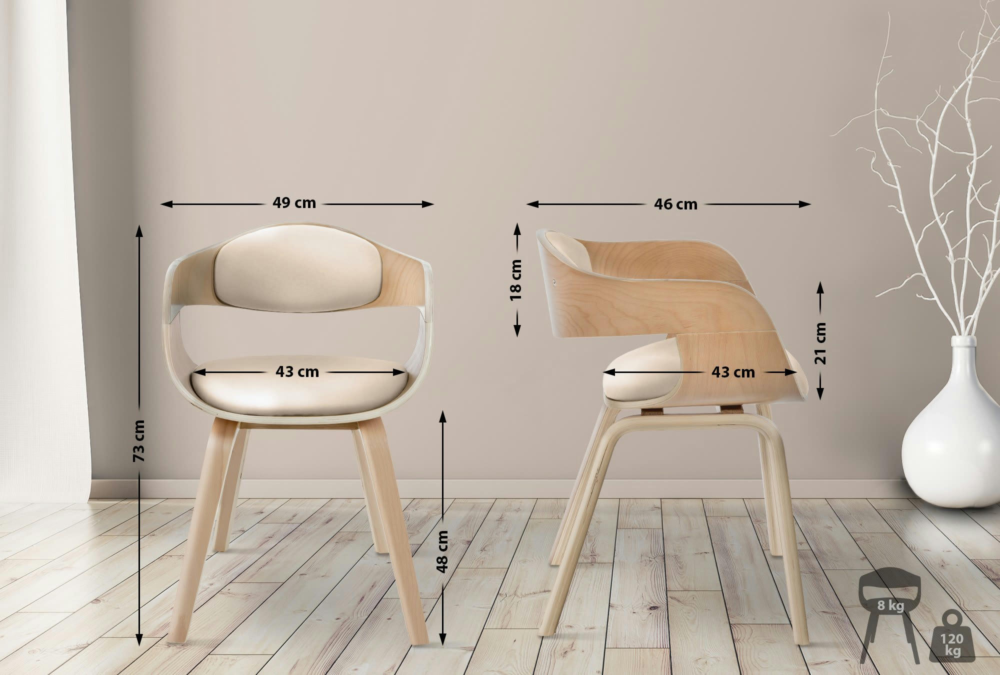 KINGSTON - Lot 2 chaises avec pieds en bois assise en similicuir Nature / Crème