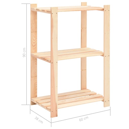 NNEVL 3-Tier Storage Racks 3 pcs 60x38x90 cm Solid Wood Pine 150 kg