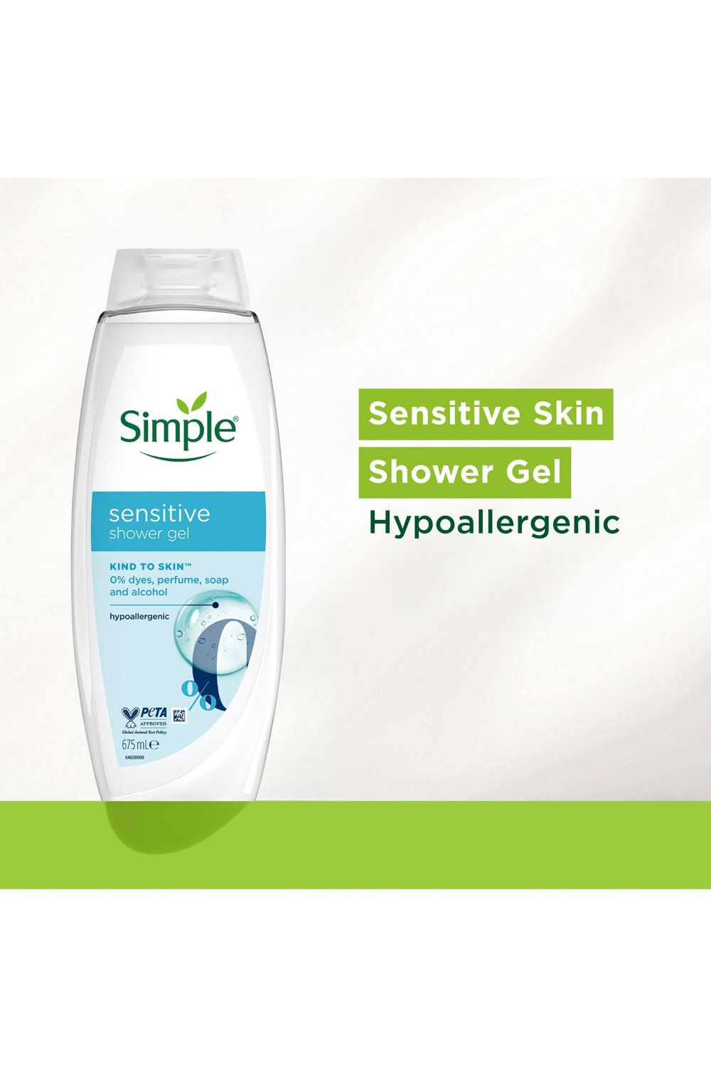 Simple Kind to Skin Sensitive Shower Gel 'Body Wash' w/ Hypoallergenic 675ml, 6pk