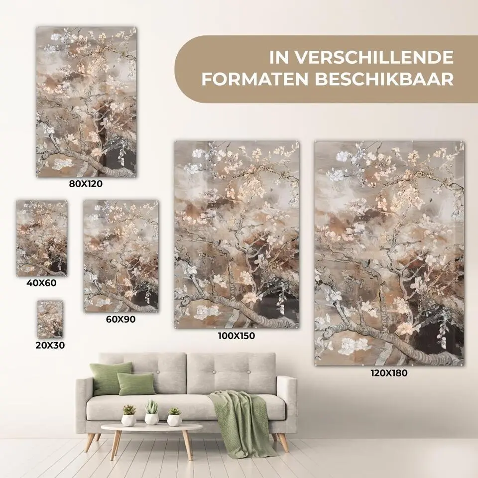 MuchoWow Glasschilderij 40x60cm Amandelbloesem Kunst Van