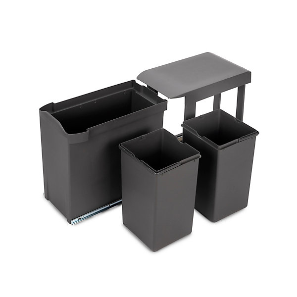 Emuca Poubelles de recyclage pour la cuisine, 2 x 14L, fixation inférieure et extraction automatique, Acier et Plastique, Gris