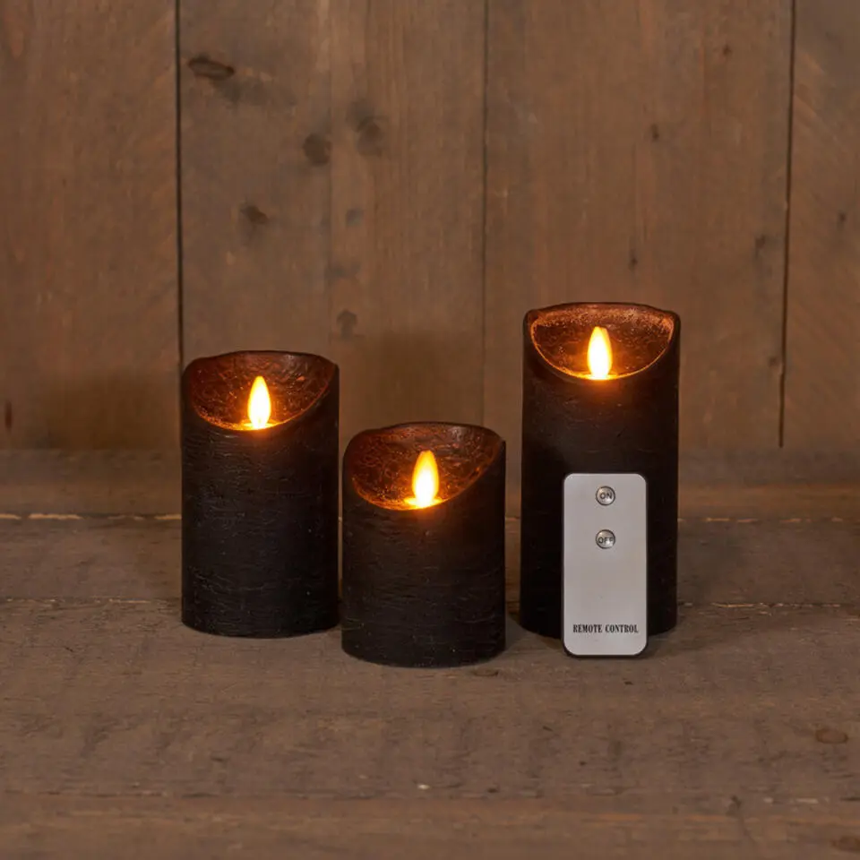 Anna's Collection Stompkaarsen - 3x - zwart - LED kaarsen