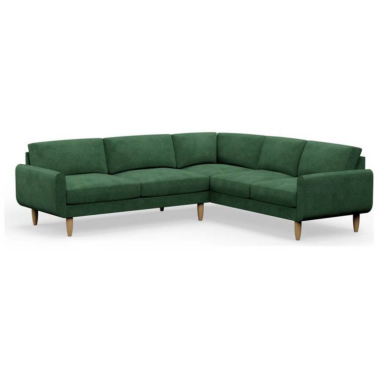 Hutch Velvet Round Arm 6 Seater Corner Sofa - Sage Green