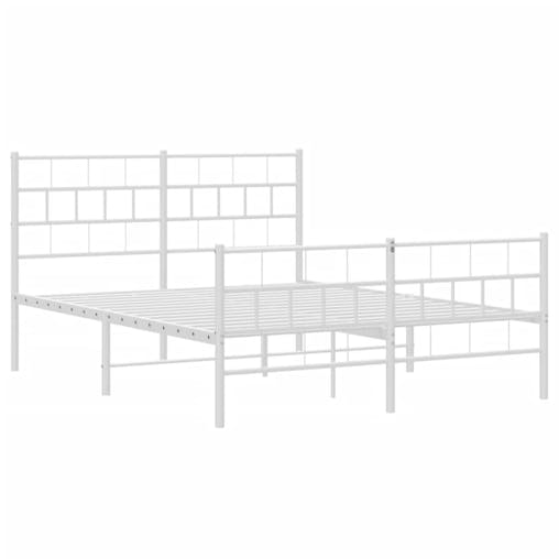 NNEVL Metal Bed Frame with Headboard and Footboard White 150x200 cm