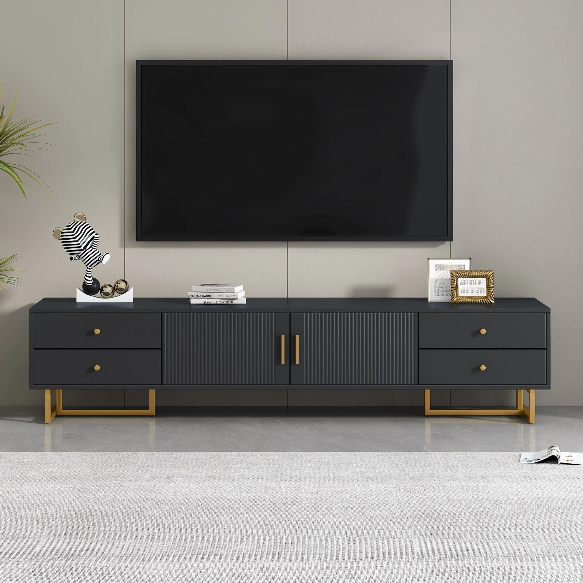 Black 70 Modern TV Stand with Storage & Drawers for TVs Up to 65