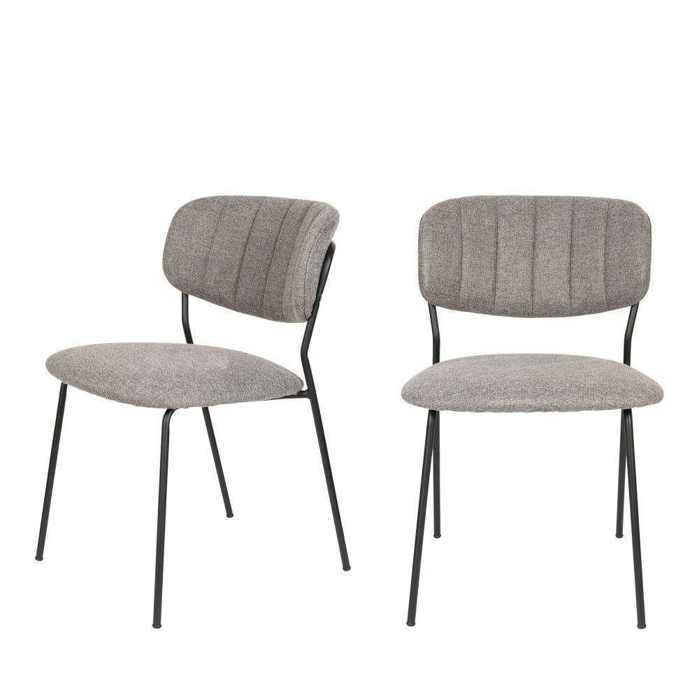 JOLIEN - Lot de 2 chaises en tissu et métal pieds noirs gris