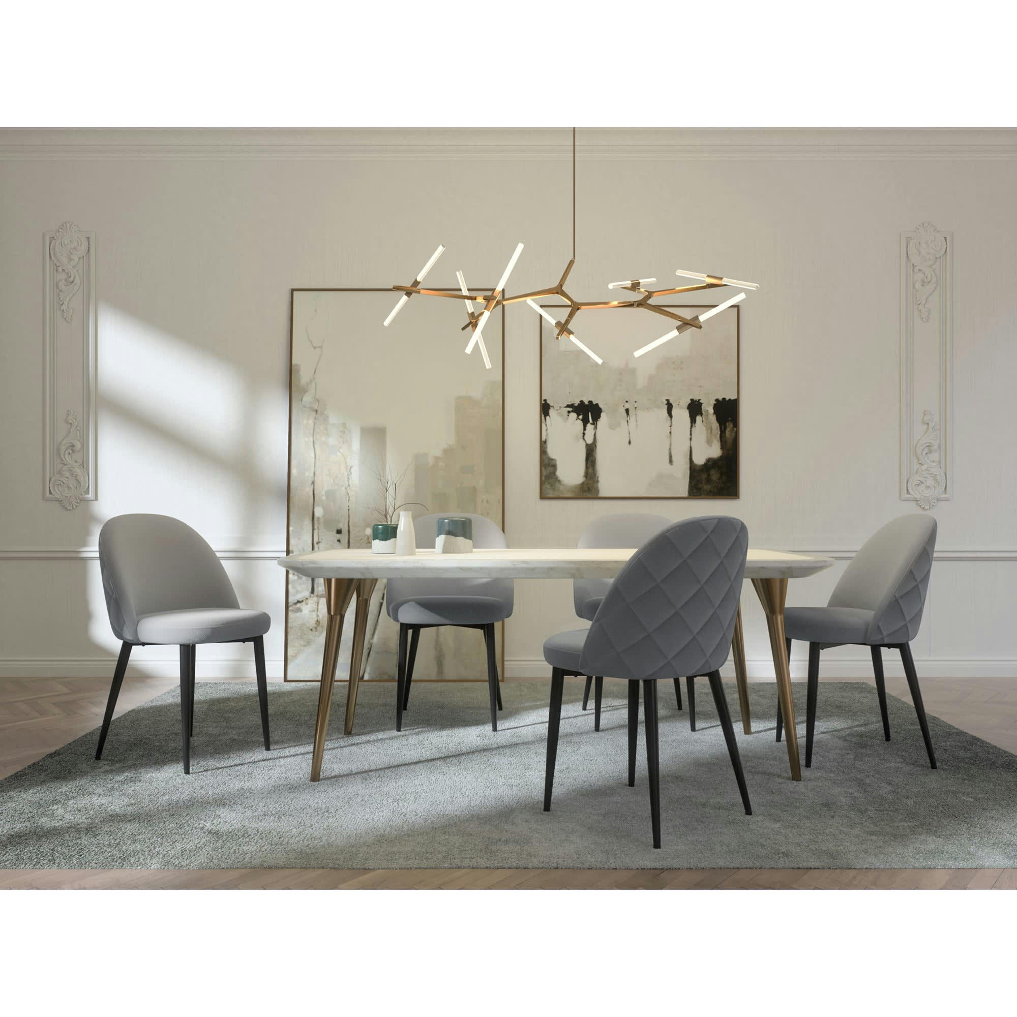 KENT - Lot de 2 chaises tissus gris clair passepoil gris clair pieds noir mat