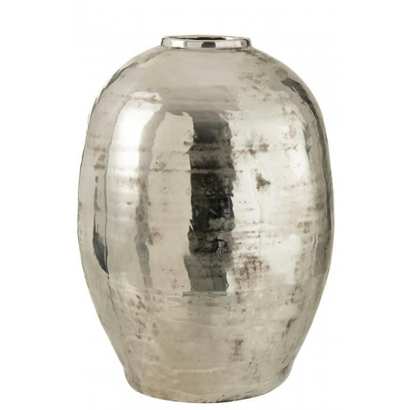 ARYA - Vase arrondi métal argenté H57cm