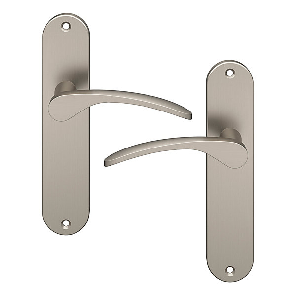 Ensemble poignée sur plaque rond GoodHome Beare effet nickel satin gris L.110.5mm x l.40mm entraxe 165mm