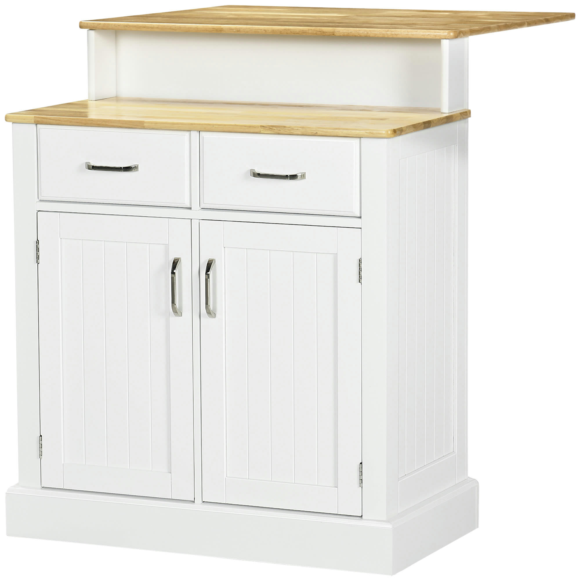 - Îlot central de cuisine multi-rangement panneau blanc bois hévéa verni