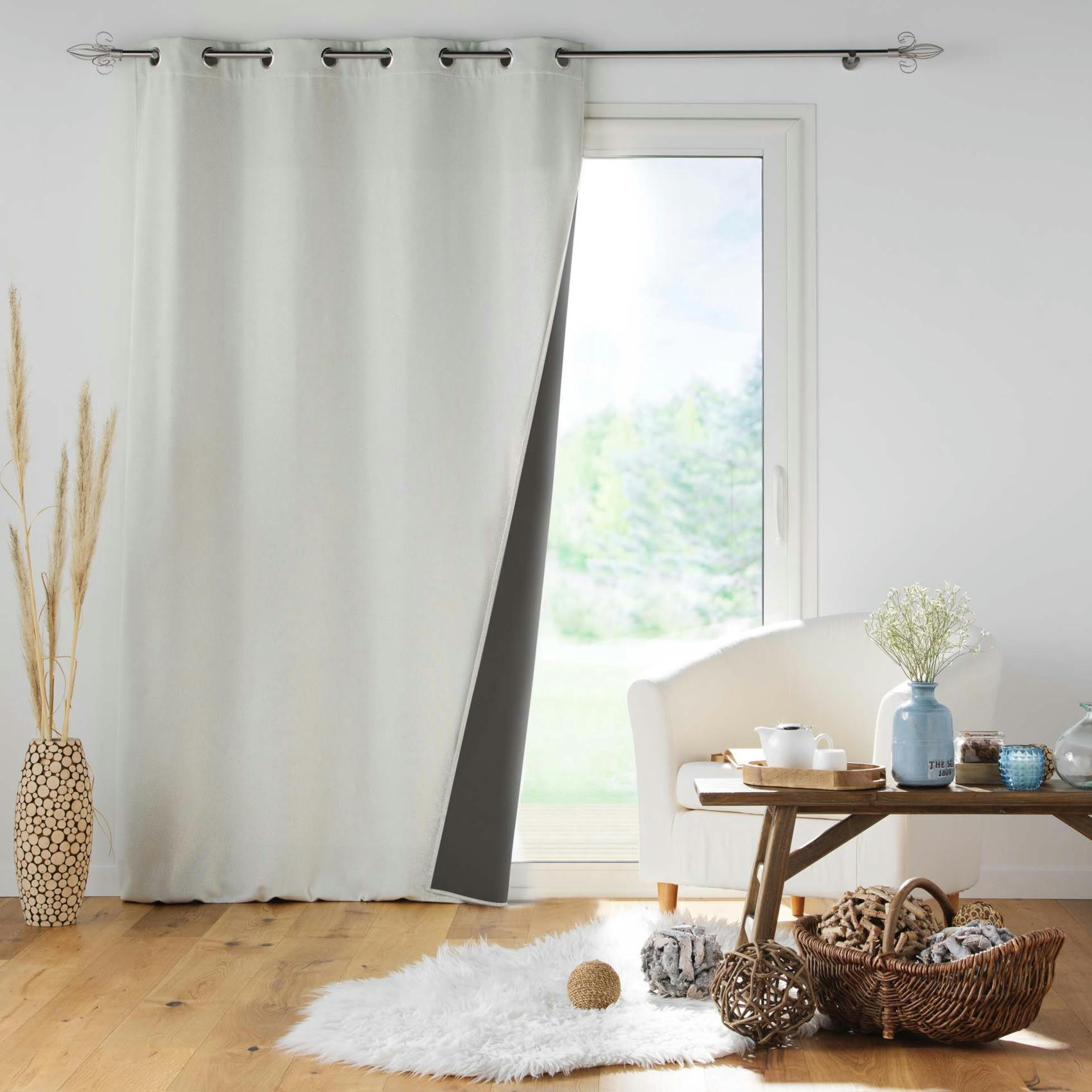 - Rideau isolant doublé polaire polyester naturel 140x260 cm