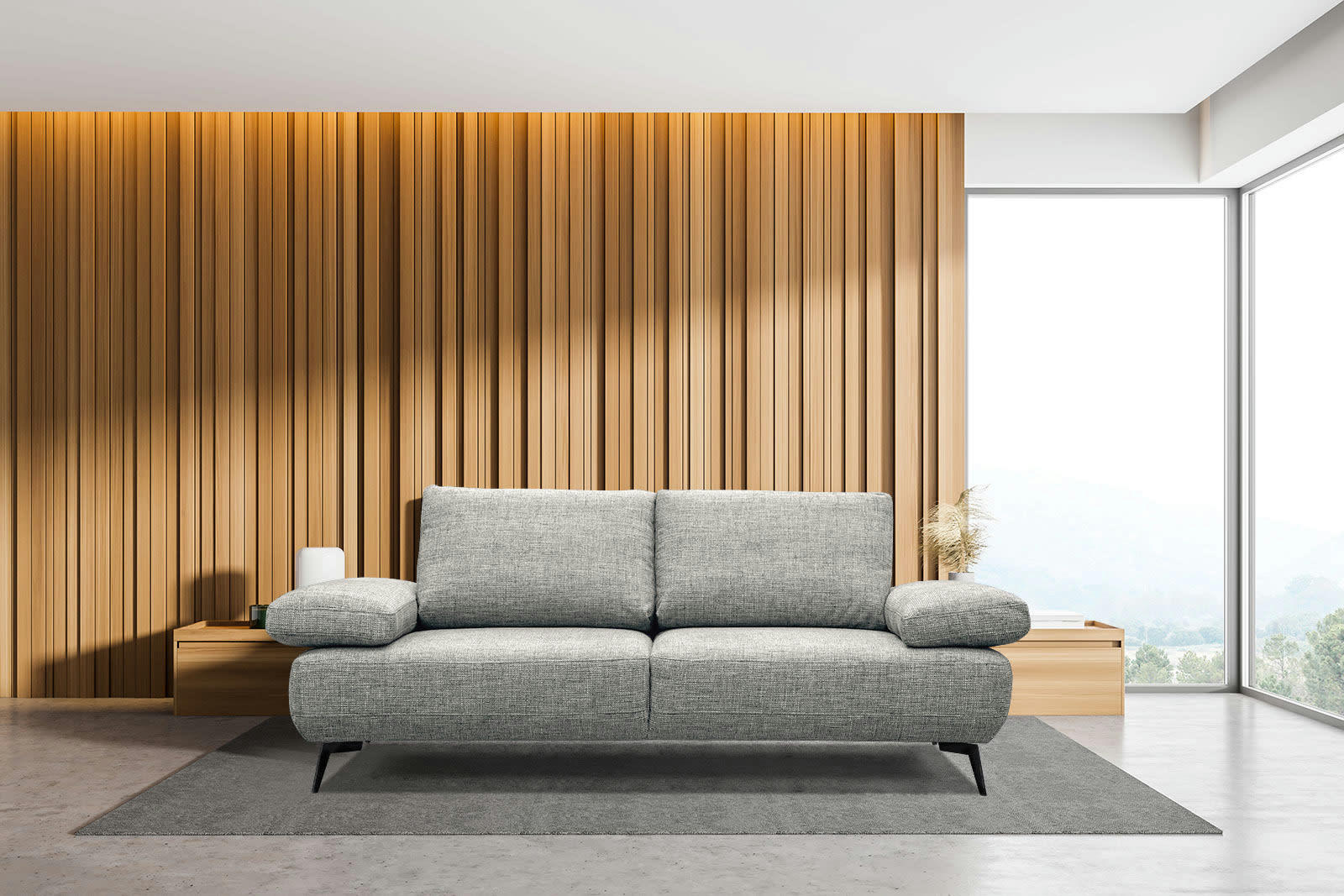 MELLO - Canapé droit 3 places tissu gris clair