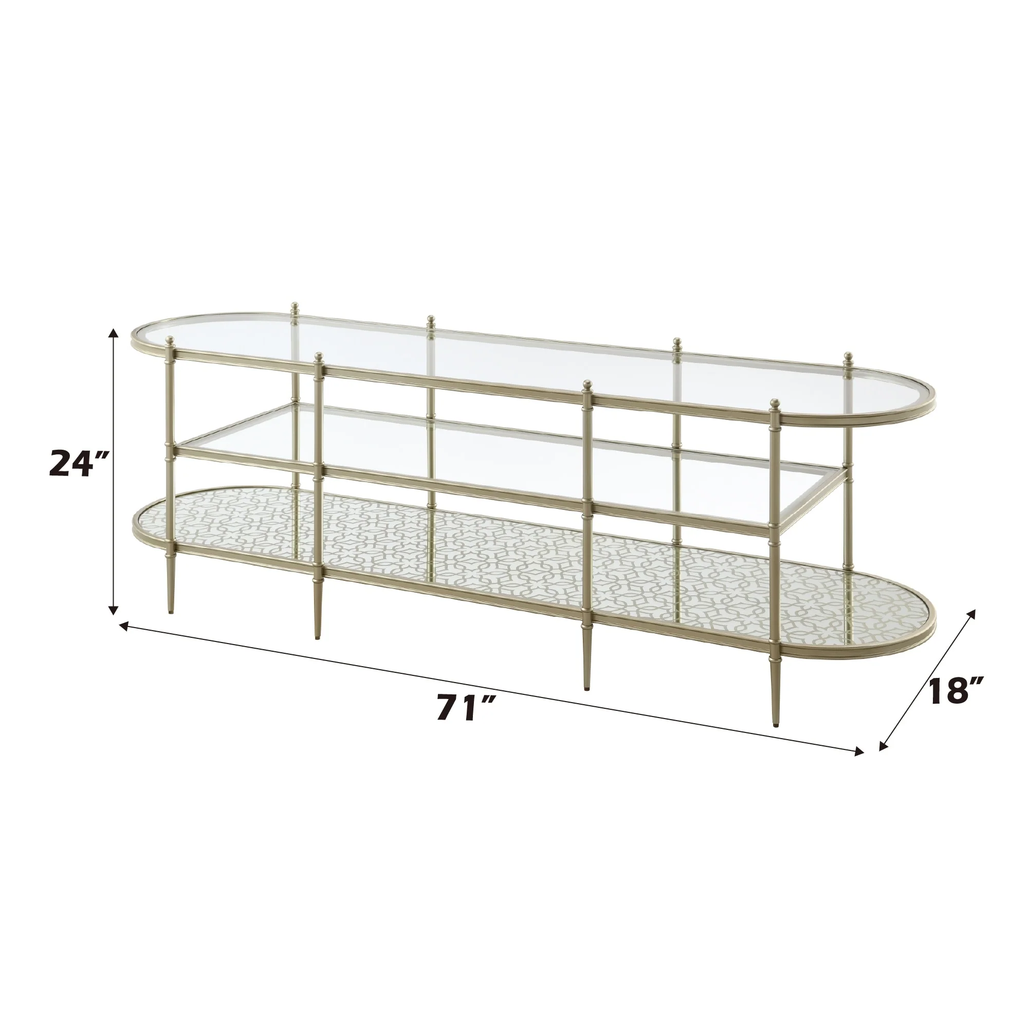 Champagne 71 TV Stand with Tempered Glass Shelves & Metal Frame for TVs Up to 70