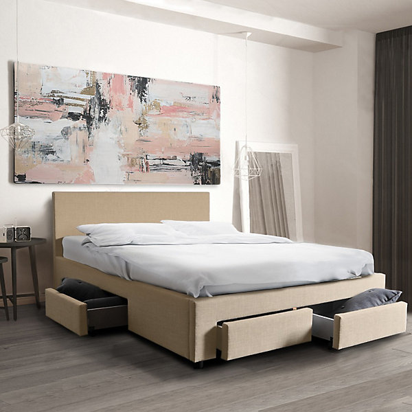 Lit LUGANO 160x200   1 sommier   4 tiroirs / Beige