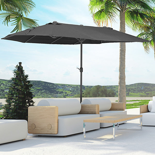 Parasol de jardin XXL dim. 4,6L x 2,7l x 2,4H m ouverture fermeture manivelle acier polyester haute densité